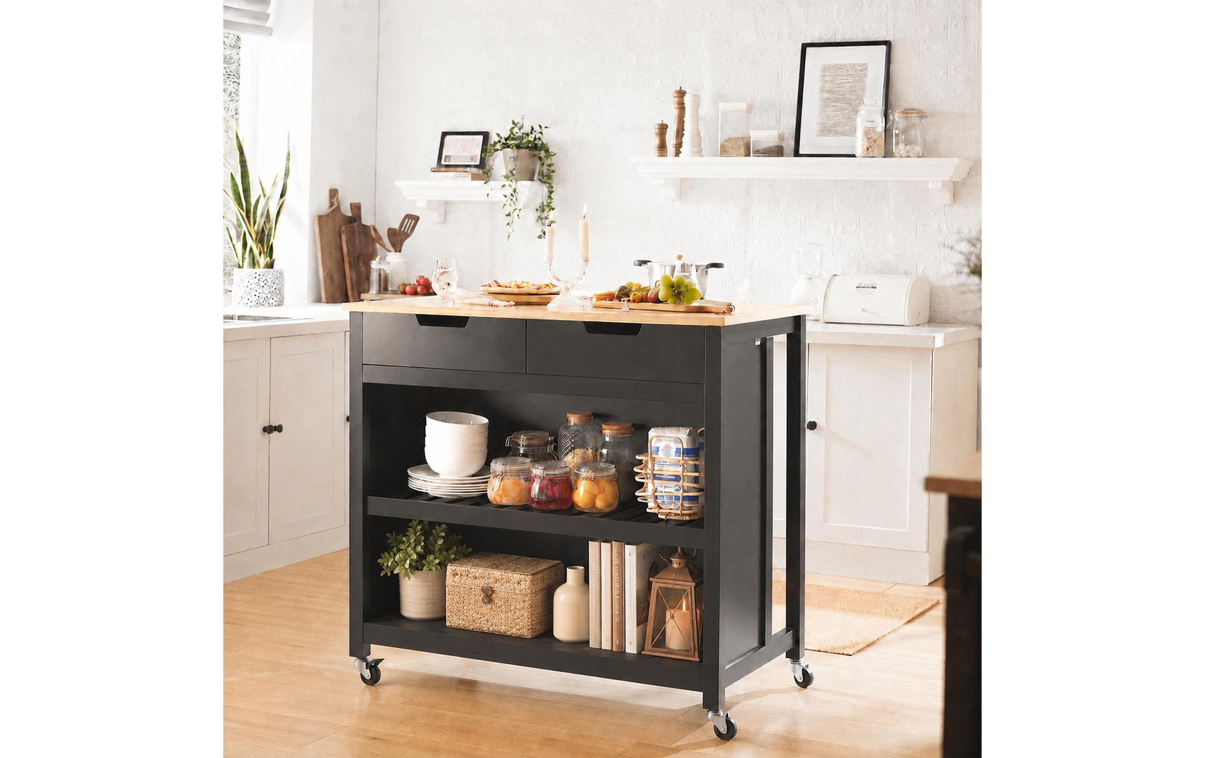 relaxdays »relaxdays Küchenwagen Kücheninsel 100 x 94 x 60 cm, Schwarz/Braun«
