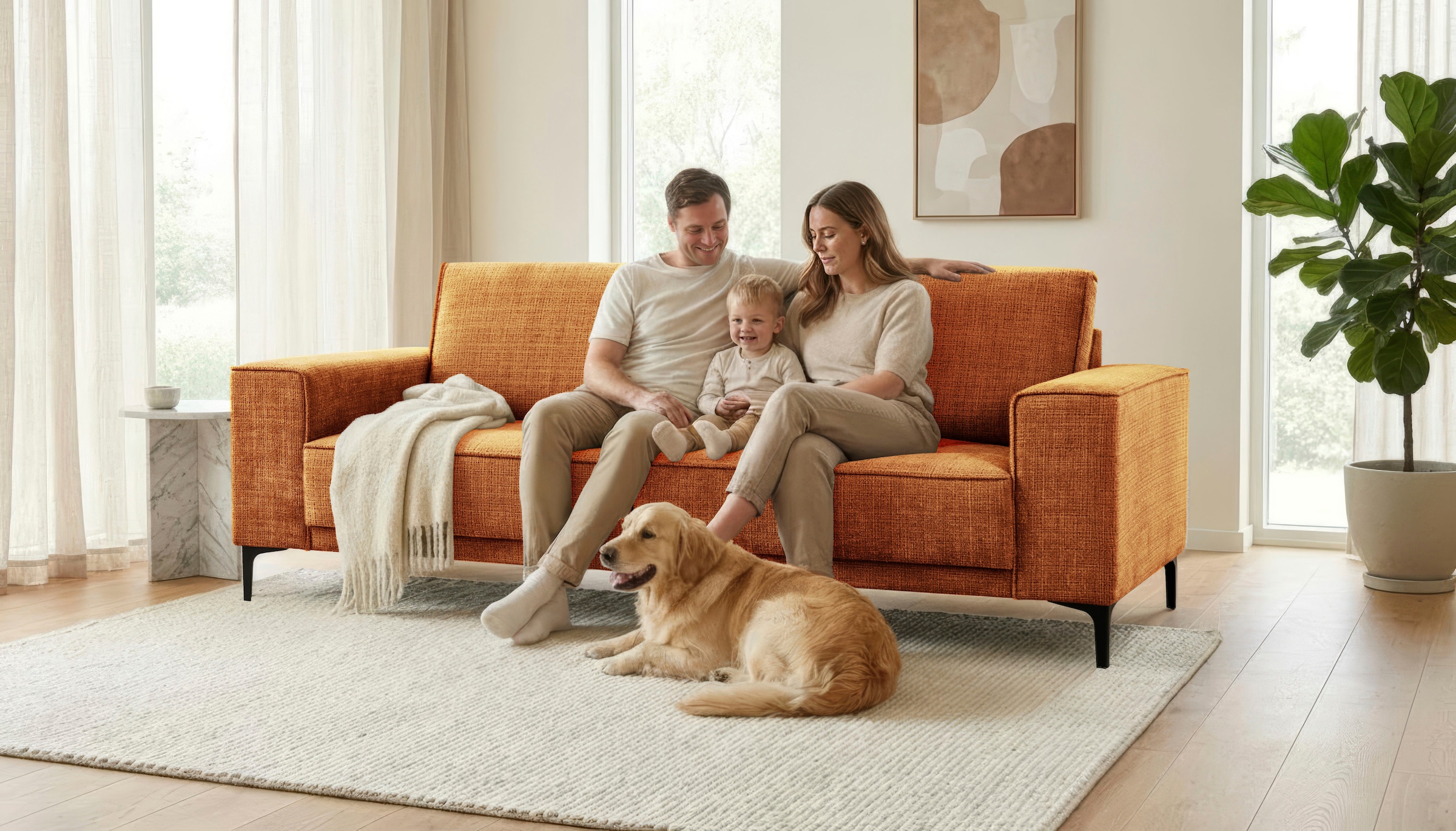 GOODproduct 3-places »OLAND Chenille, Sofa, B: 224 cm, Skandi-Design« structure, tissu plat, microfibre de luxe, bouclé