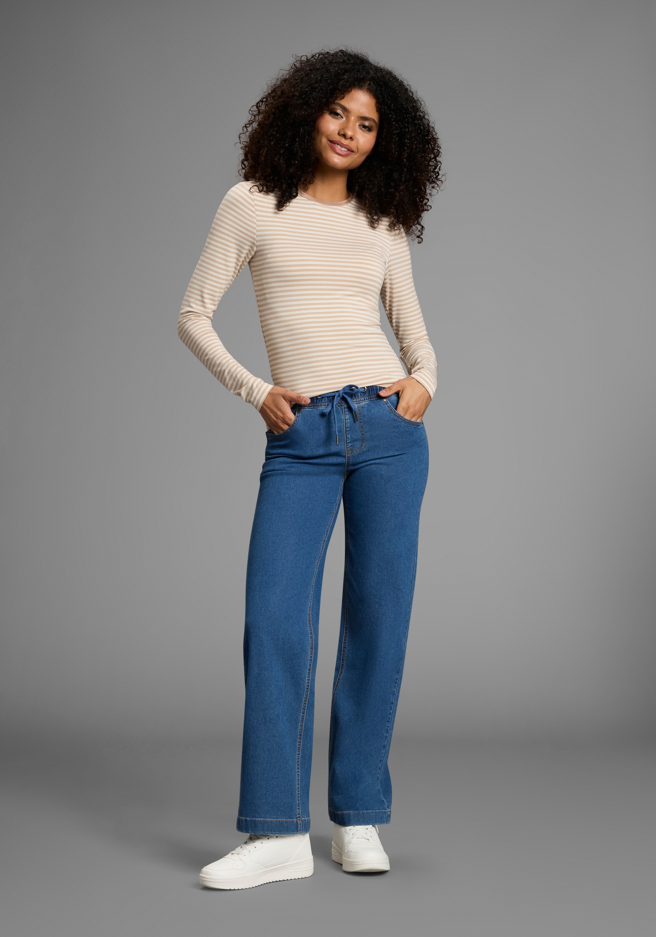 Flashlights T-shirt à manches longues hüftlange Schnittform, mit Rundhalsausschnitt, gestreifte Optik