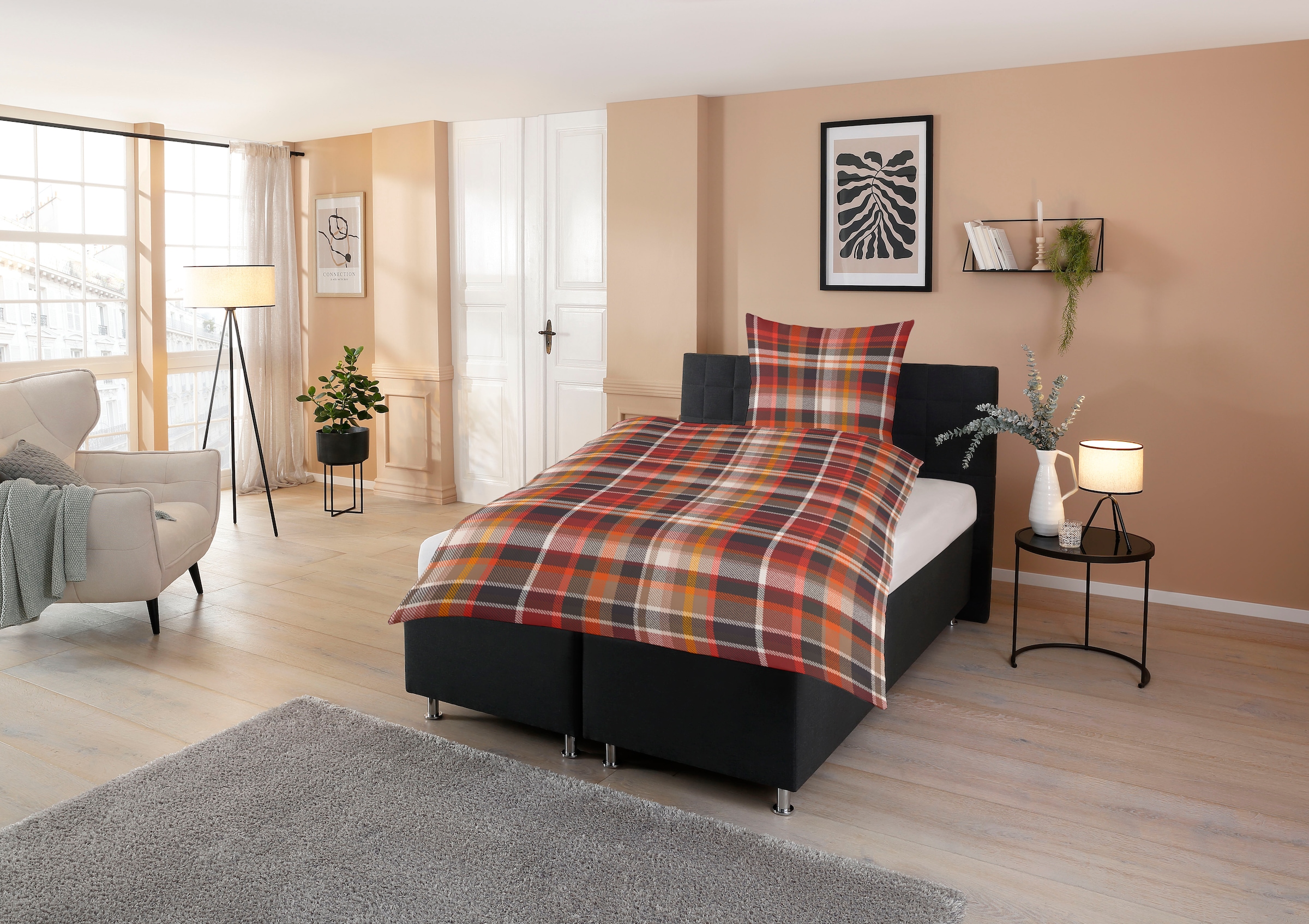 CASATEX Bettwäsche »Silan« 2 Stk. zeitloses,rustikales Design, markante Karos, warme Farbtöne