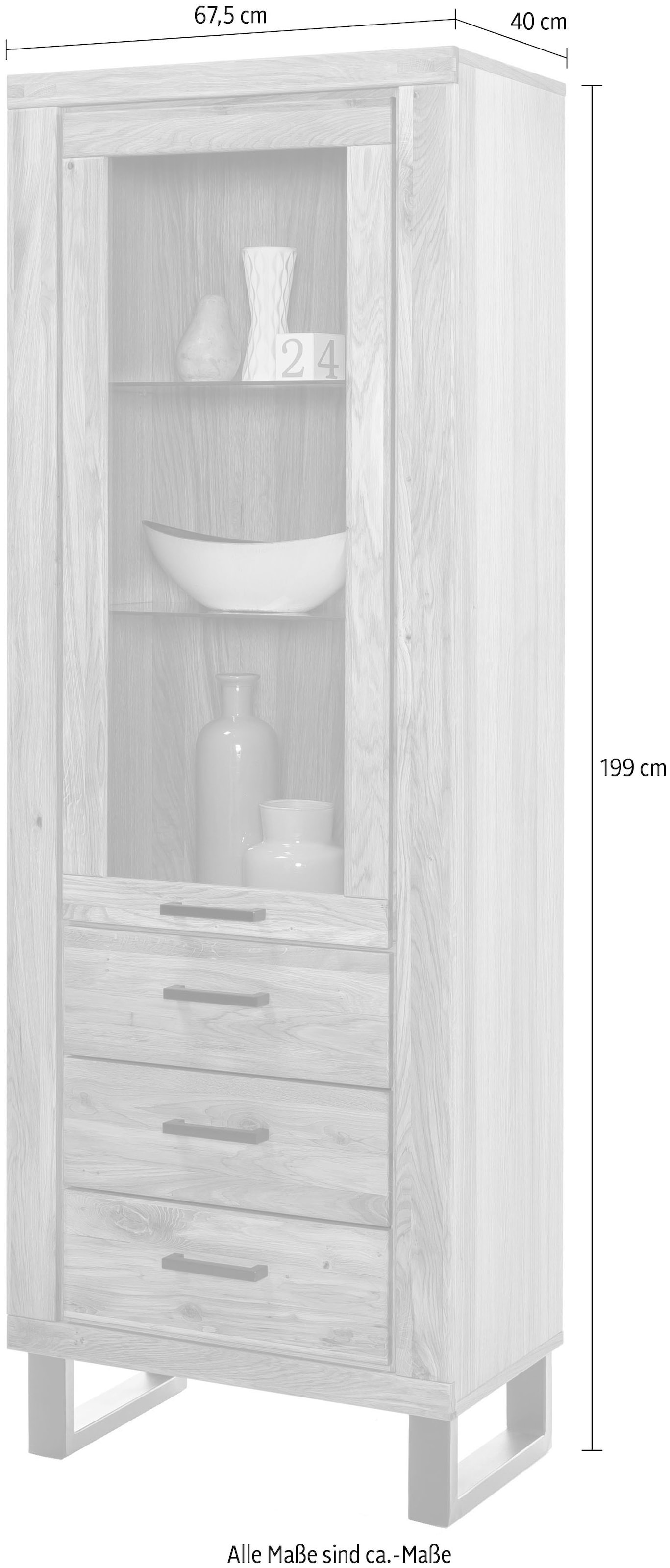 Home affaire Vitrines Metallfüsse im Industrie-Design, Eiche Teilmassiv, viel Stauraum