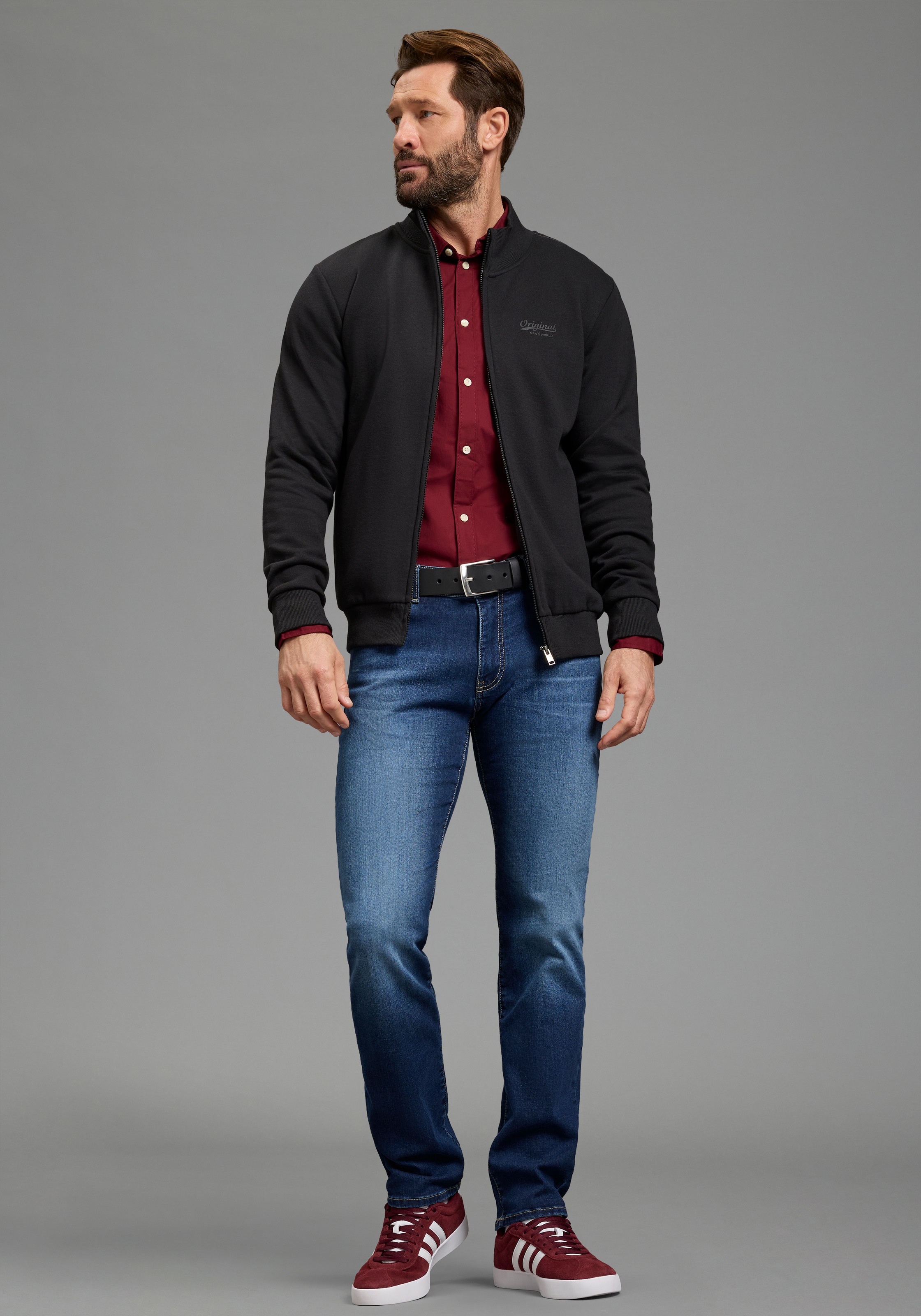 Man's World Sweatjacke Stehkragen und dezentem Logodruck