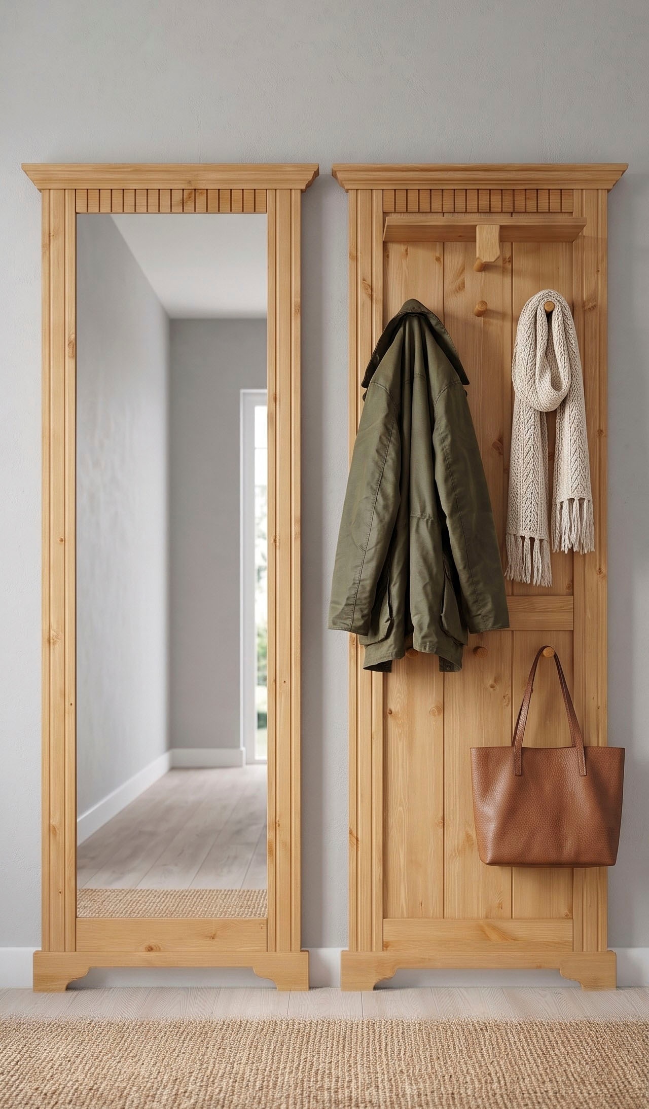 GOODproduct Panneau de vestiaire »Rustic« en pin massif, hauteur 190 cm, avec étagère, crochets en bois