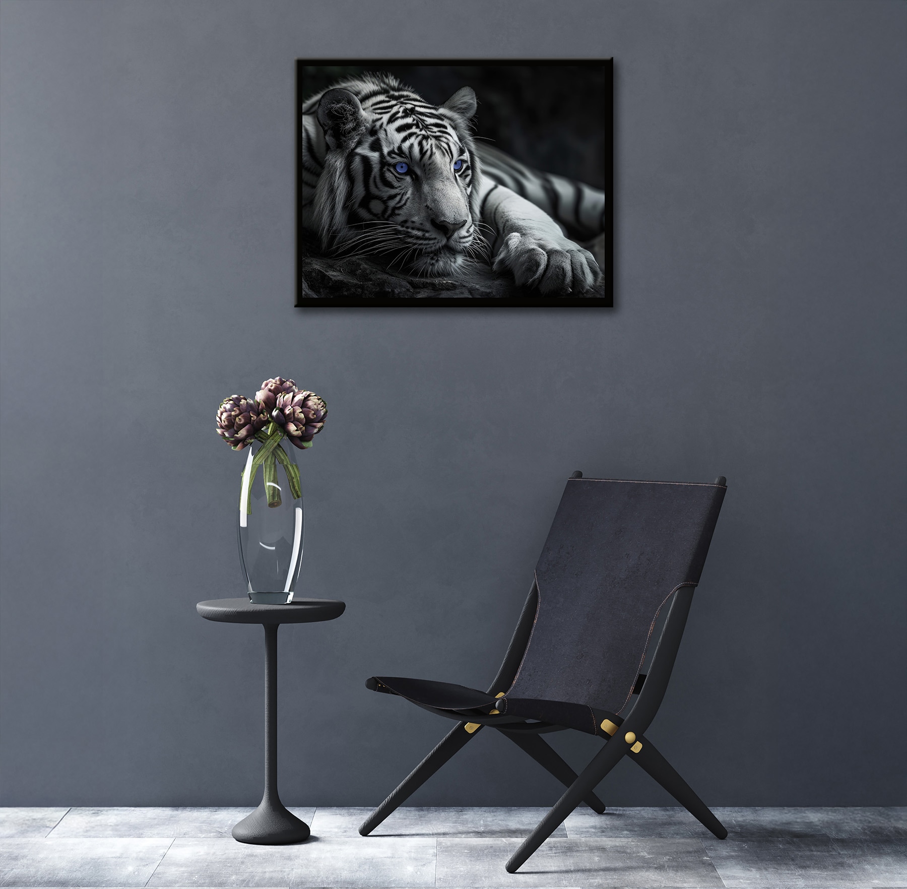 Bönninghoff Tableau avec cadre »Wandbild gerahmt TIGER MIT BLAUEN AUGEN 40x50 cm – Tierbild Natur« Animaux sauvages | Félins | Tigre avec cadre décoratif