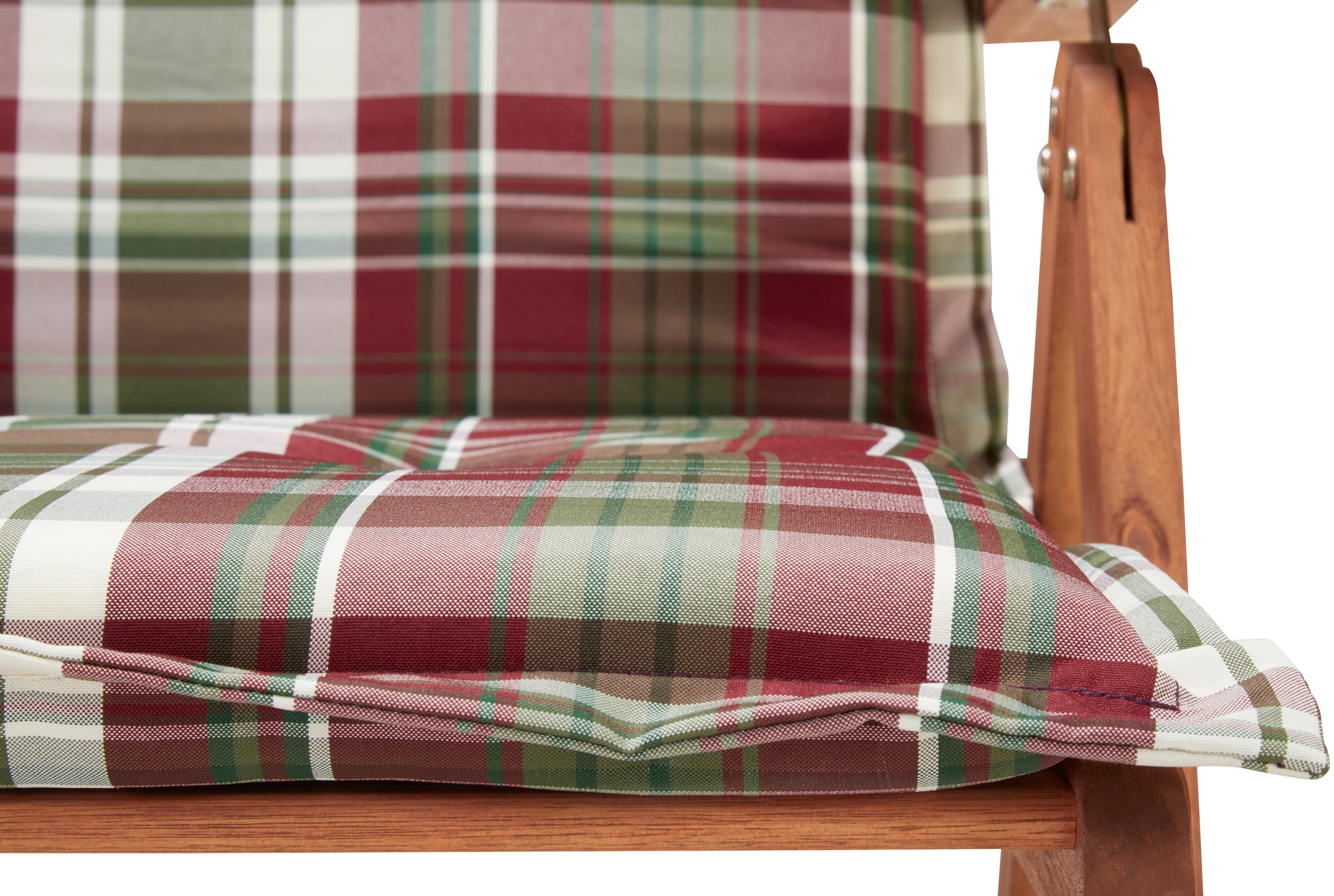 MERXX Salon de jardin »Borkum, TOPSELLER!« 6x Sessel, inkl. Sitz- und Rückenkissen, 1x Klapptisch 135x85 cm, 13 cuis tlg. Eukalyptusholz, FSC® Mix, geeignet für 6 Personen