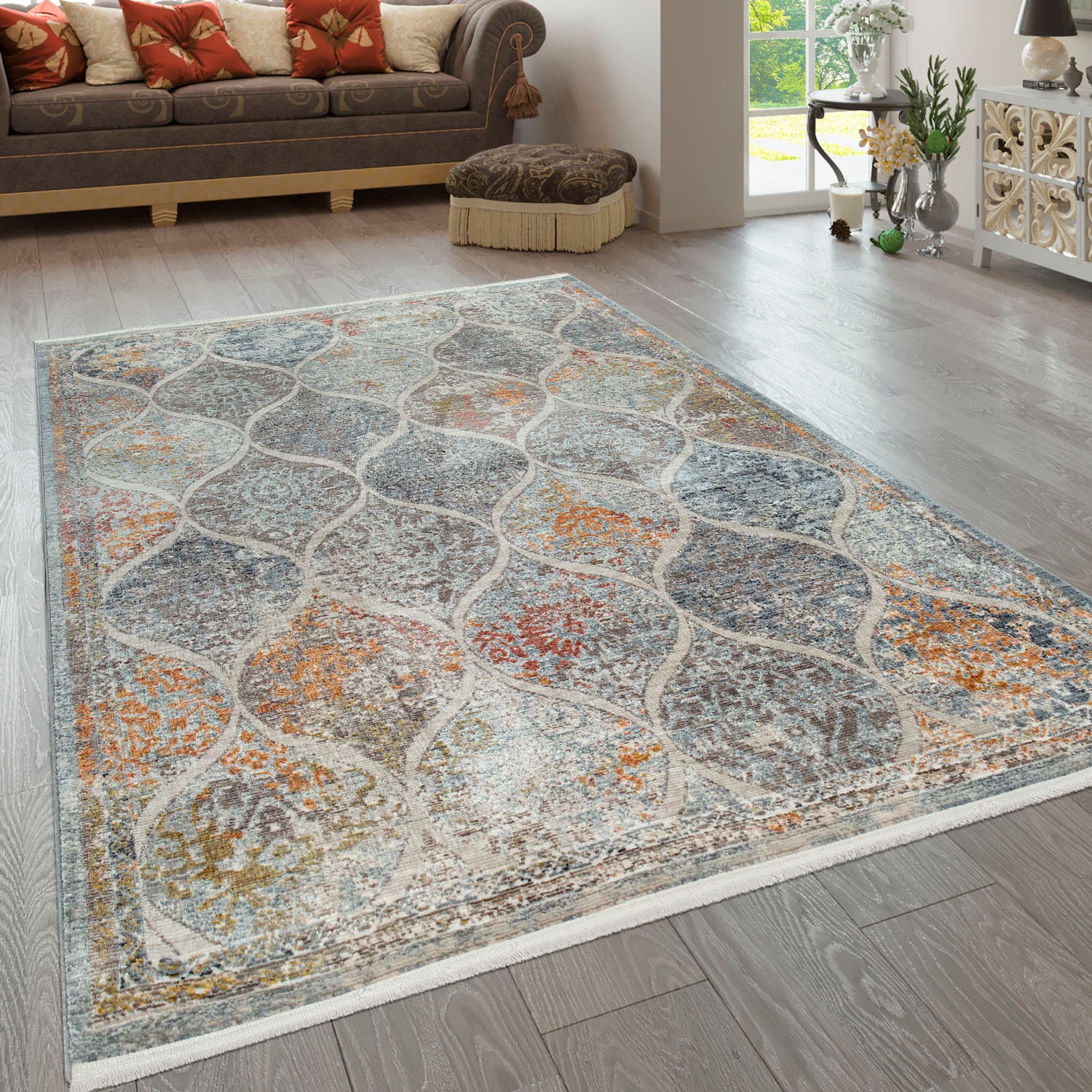 Paco Home Teppich »Pandora 323« rechteckig 5 mm Höhe Kurzflor, Handweb-Optik, Ornamente, mit Fransen