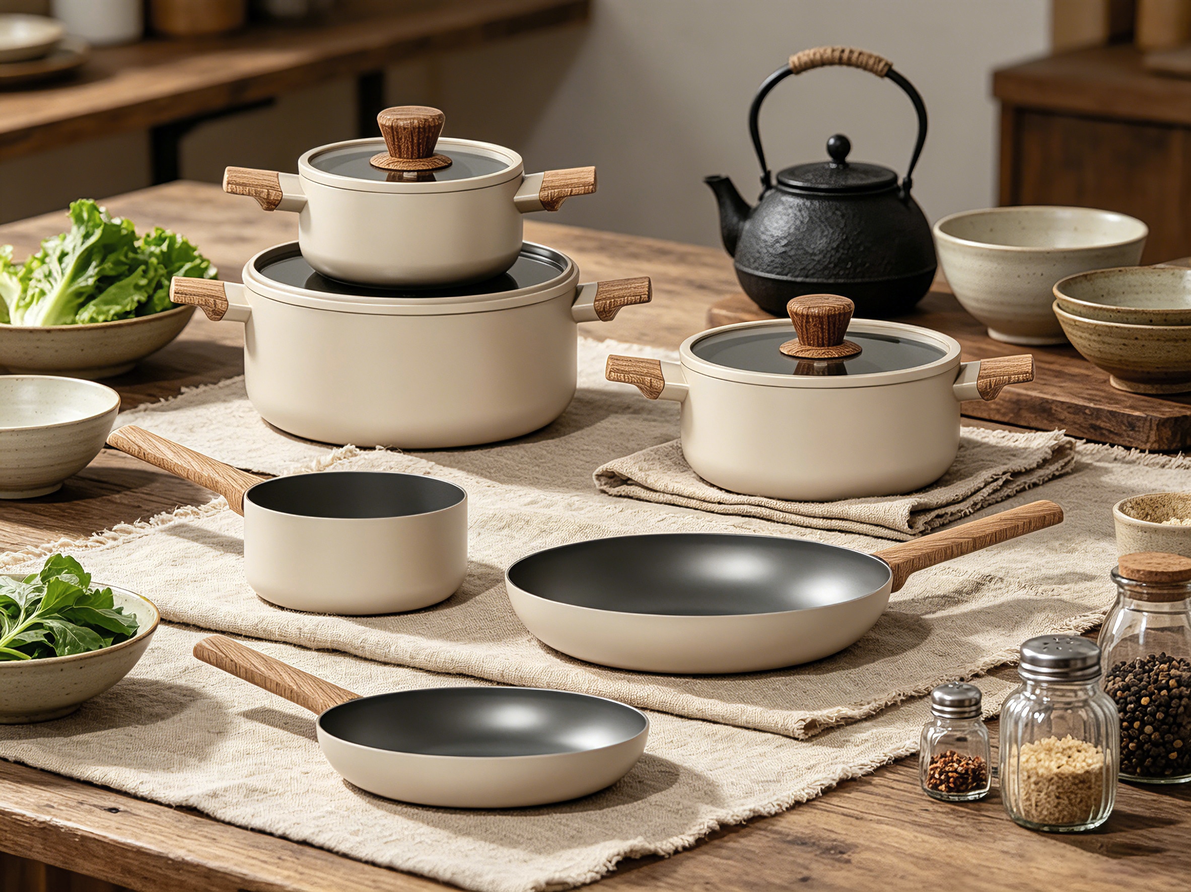 Hanseatic Topf-Set »ALU SCANDI, mit Antihaftbeschichtung« Set, Stielkasserolle 16 cm, Kochtopf 16/20/24 cm, Bratpfanne 24/28 cm, 9 tlg. Aluminium