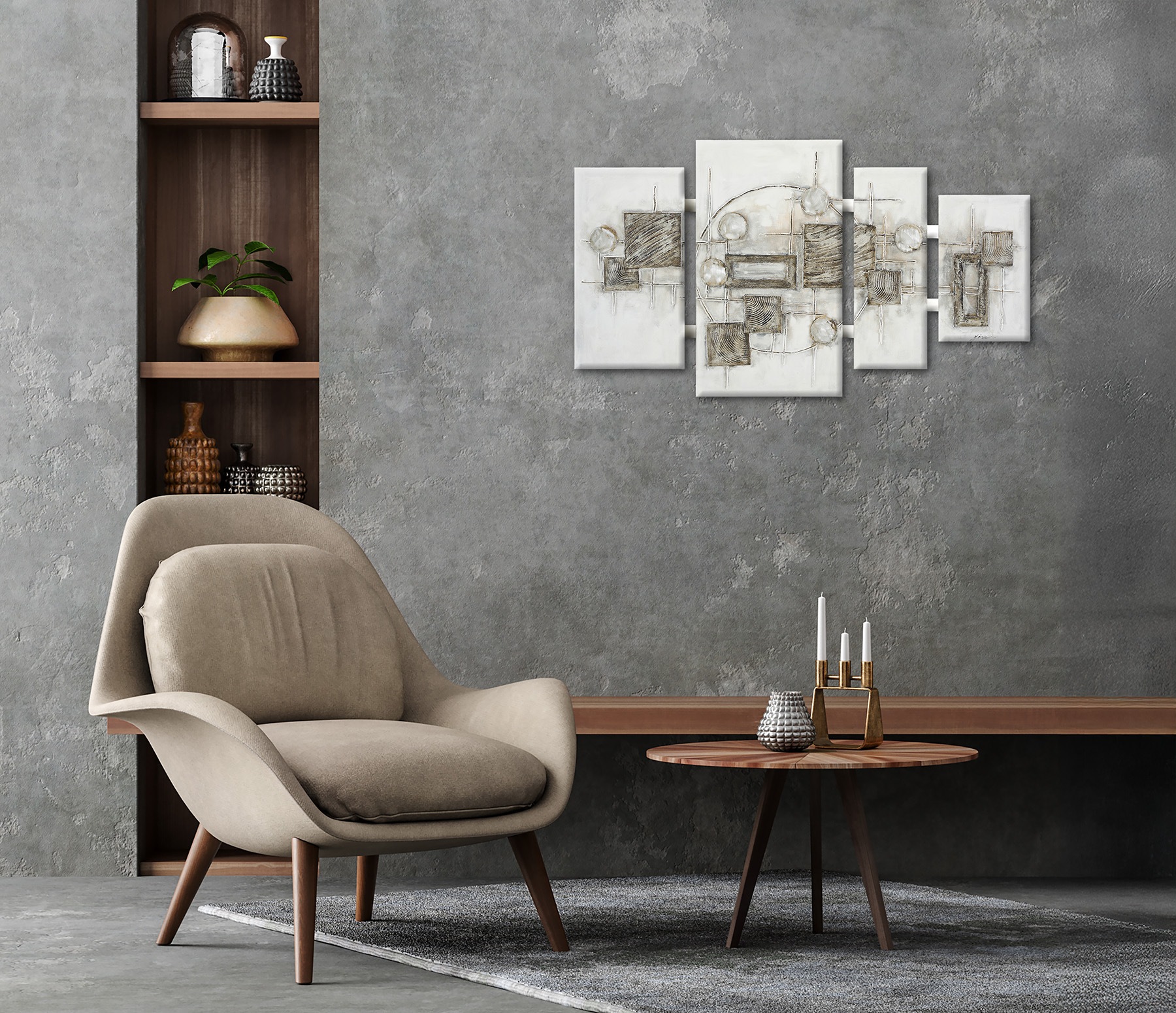 Bönninghoff Peinture à l'huile »handarbeit 4-teilig QUADRATE ABSTRAKT 70x124 cm – Wandbild« Abstrait | Formes | Motif fabriqué à la main, chaque image est unique