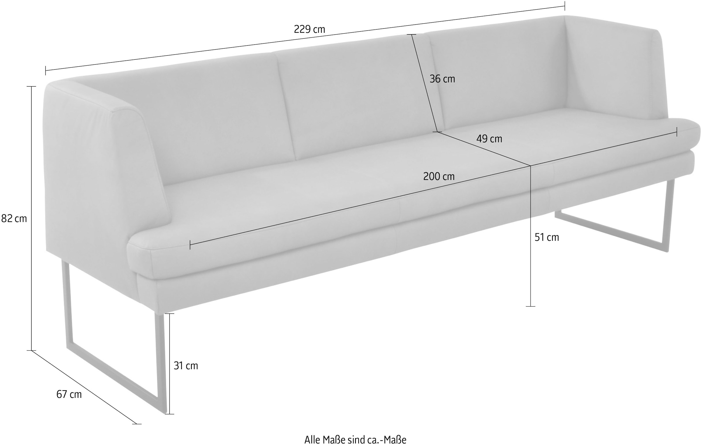 K+W Komfort & Wohnen Banc rembourré »Cube« aspect coussin matelassé, 2 largeurs, patin métal noir