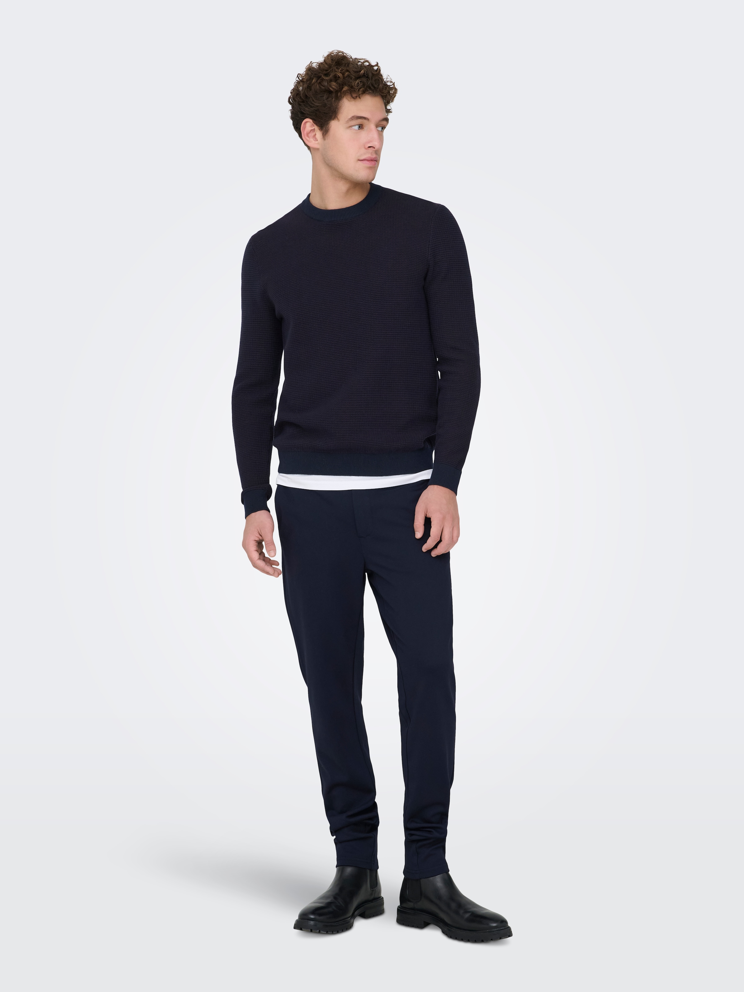 ONLY & SONS Pull en tricot »ONSDAVE REG LS CREW NECK KNIT NOOS« coton, coupe régulière
