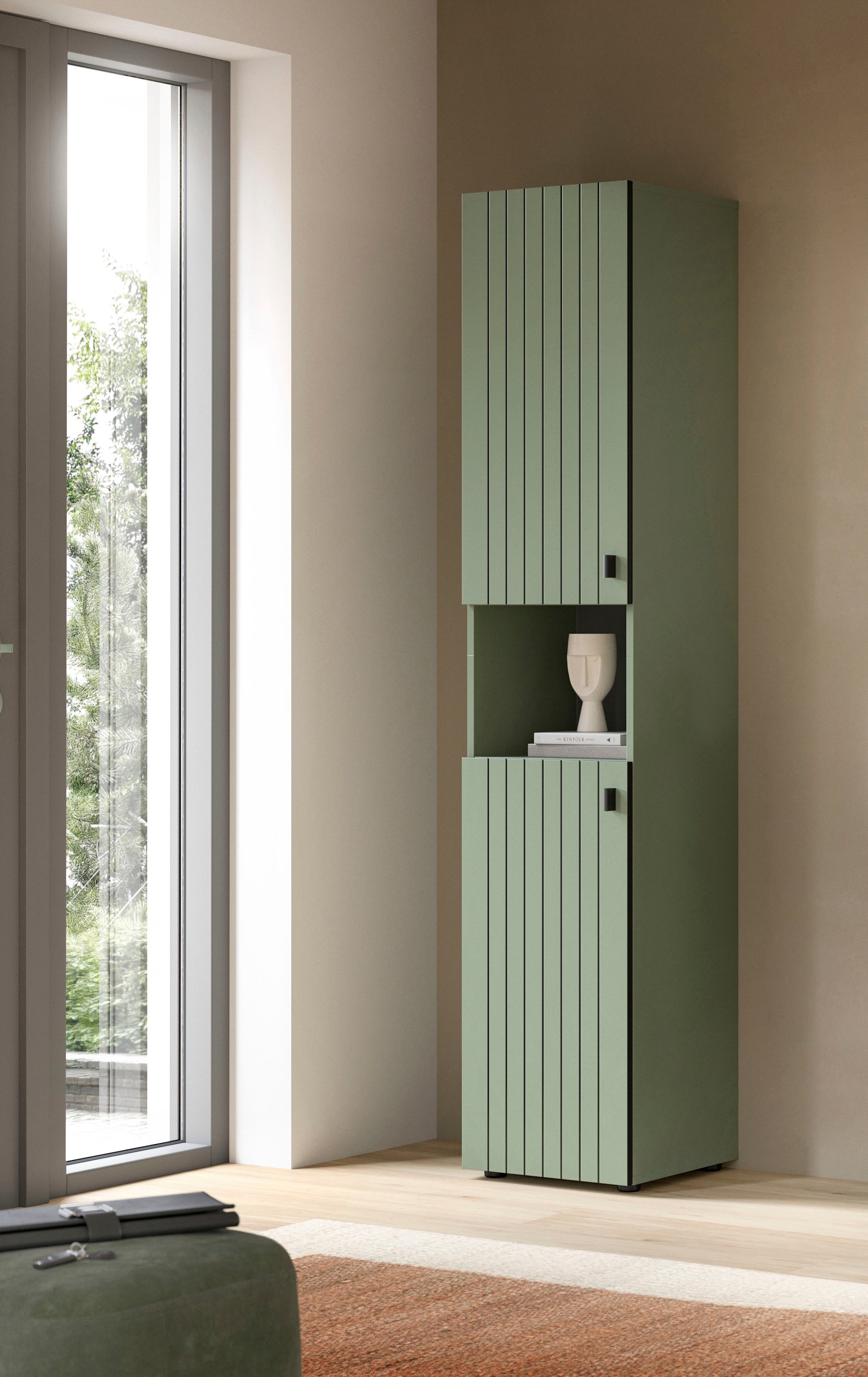 Home affaire Armoire vestiaire »TATIO, Höhe 192 cm, Rillenoptik, 2 Türen, offenes Fach« 1 cuis tlg. Garderobenschrank, Flurschrank, Dielenschrank, Hochschrank