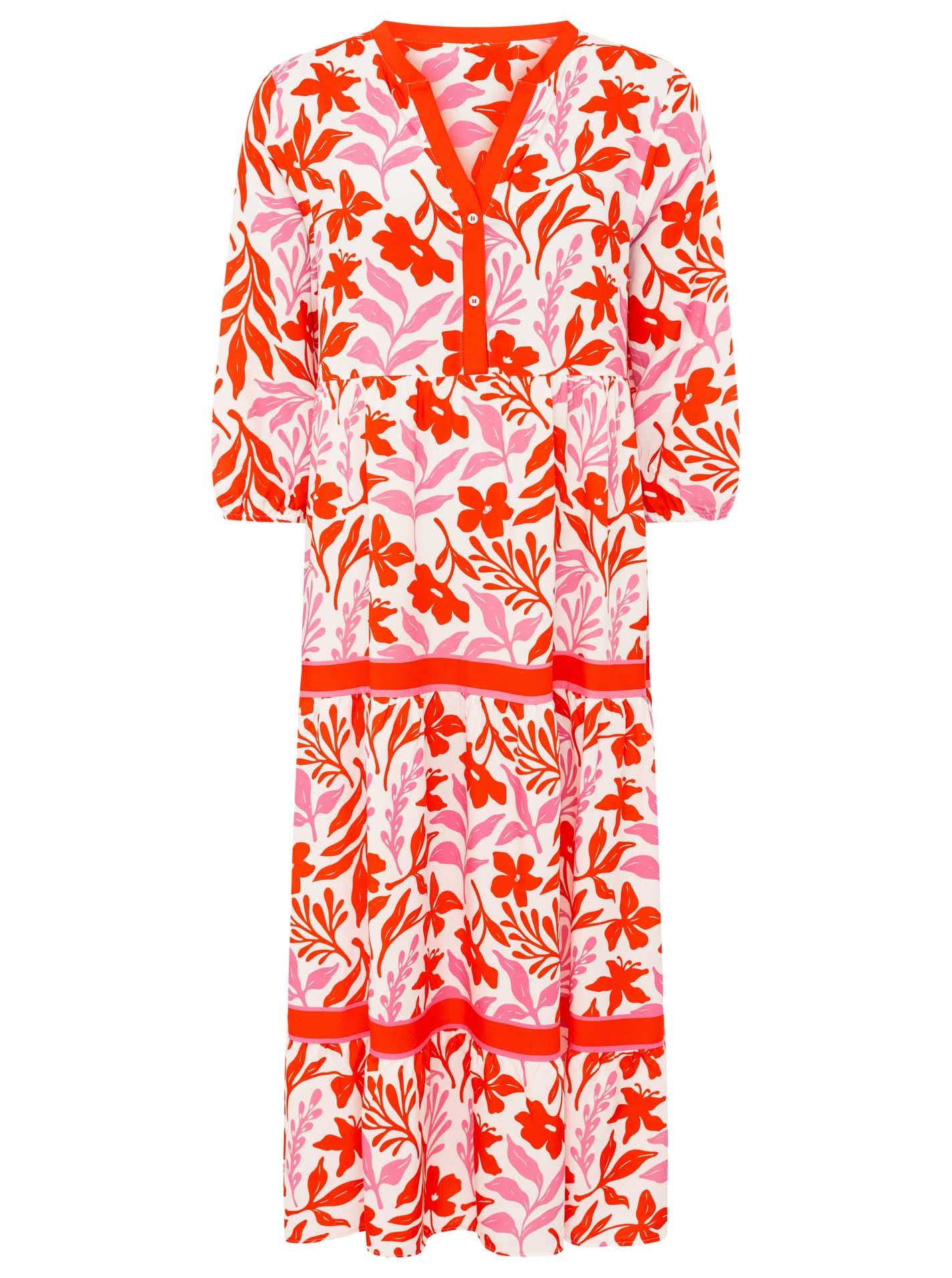 Zwillingsherz Maxi robe »"Flower"« Florales Muster, Schriftzug, 3/4 Arm, Knopfleiste