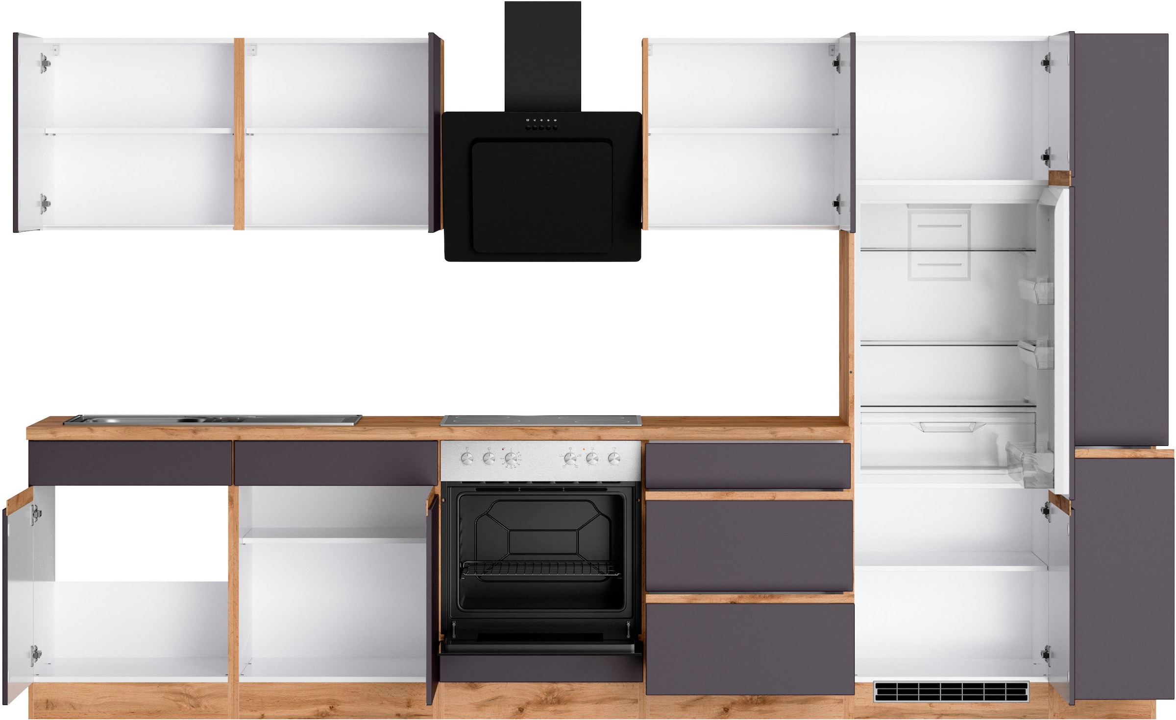 KOCHSTATION Kitchenette »KS-Riesa« Largeur réglable 330 cm, avec ou sans appareils électriques au choix