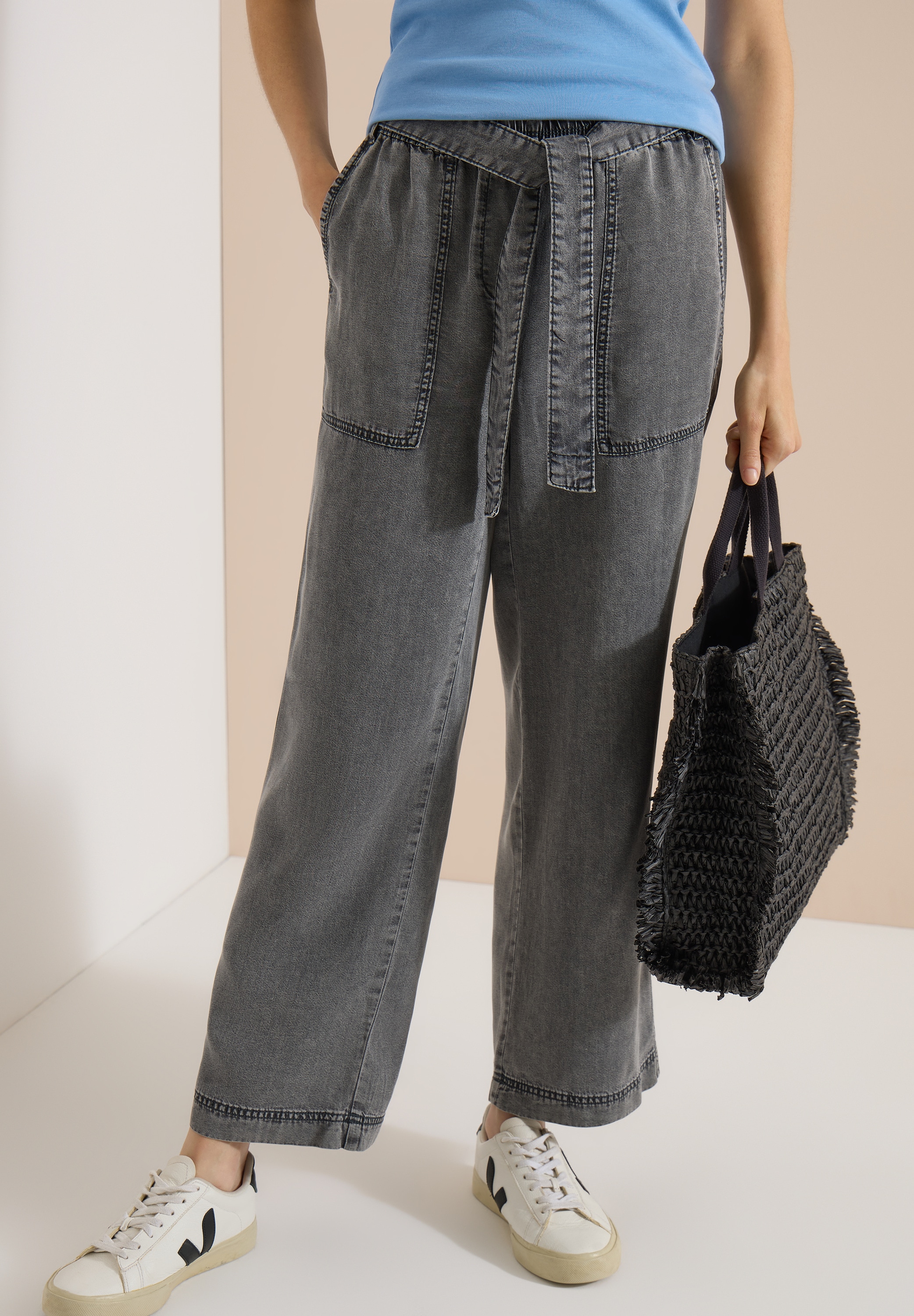 Cecil Pantalon en tissu »Style Neele«  ceinture élastique, jambe large, avec ceinture à nouer