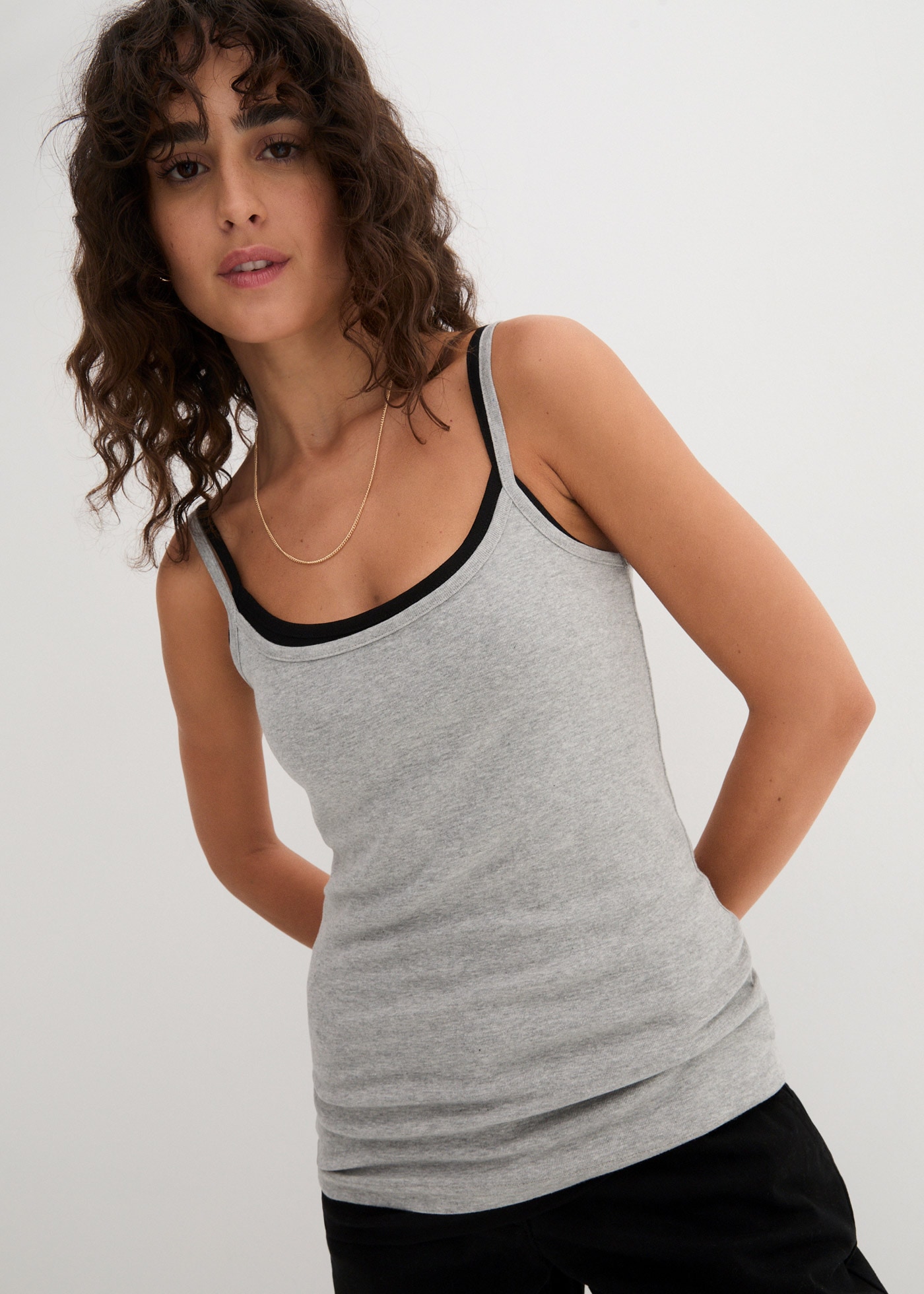 bonprix Haut de chemise Paquet, 3 taillierte Passform, ohne Ärmel, aus leichtem Baumwollmaterial