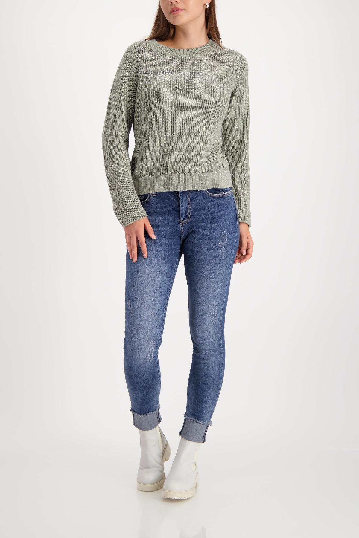 Monari Pull en tricot »Pullover Schmuck + Lurex« Regular fit mit Rundhalsausschnitt