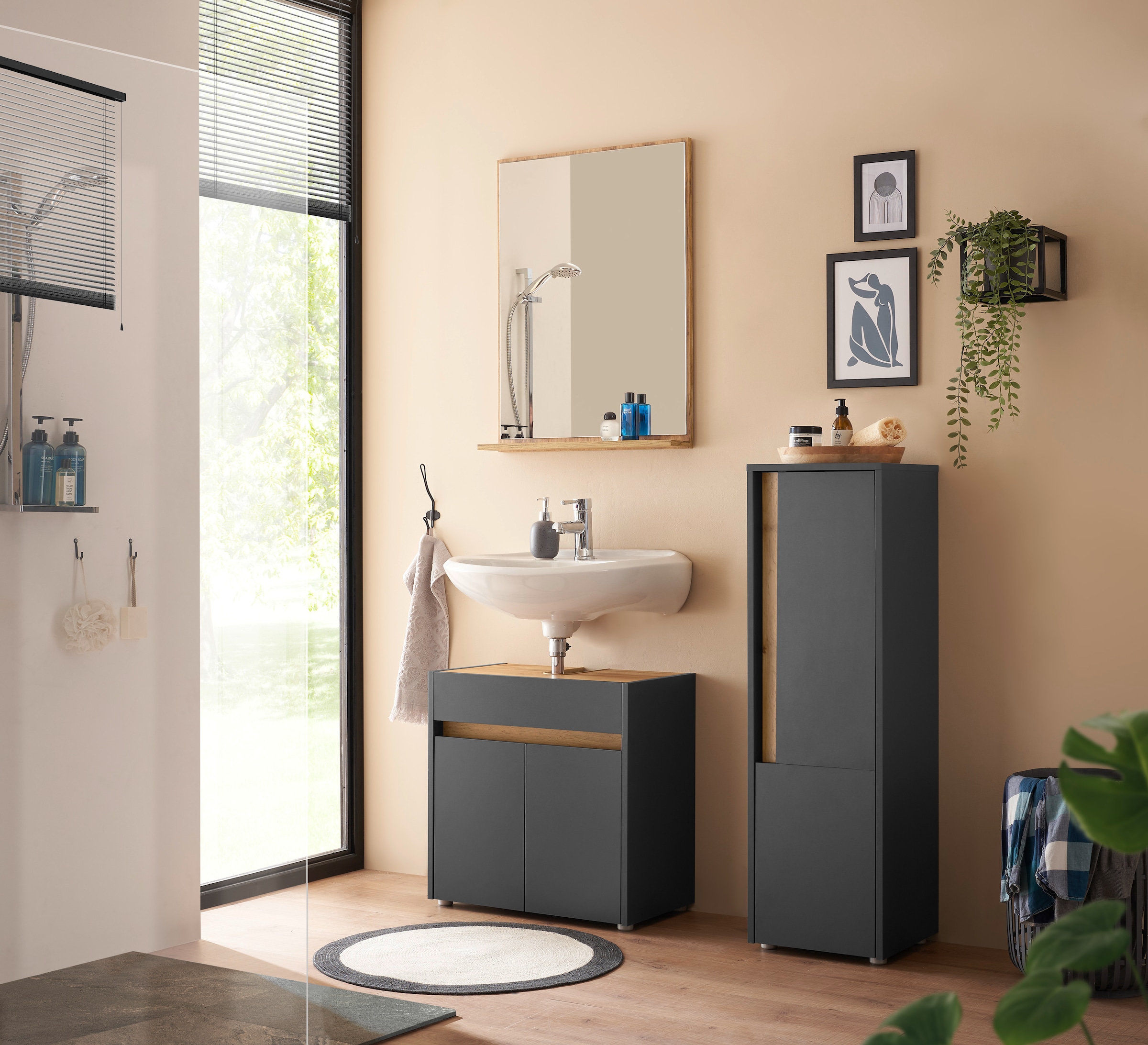 INOSIGN Miroir de salle de bain »CITY/GIRON, Spiegel in Wotan Eiche, Wandspiegel im zeitlosen Design« mit Ablagefläche, 60 cm breit