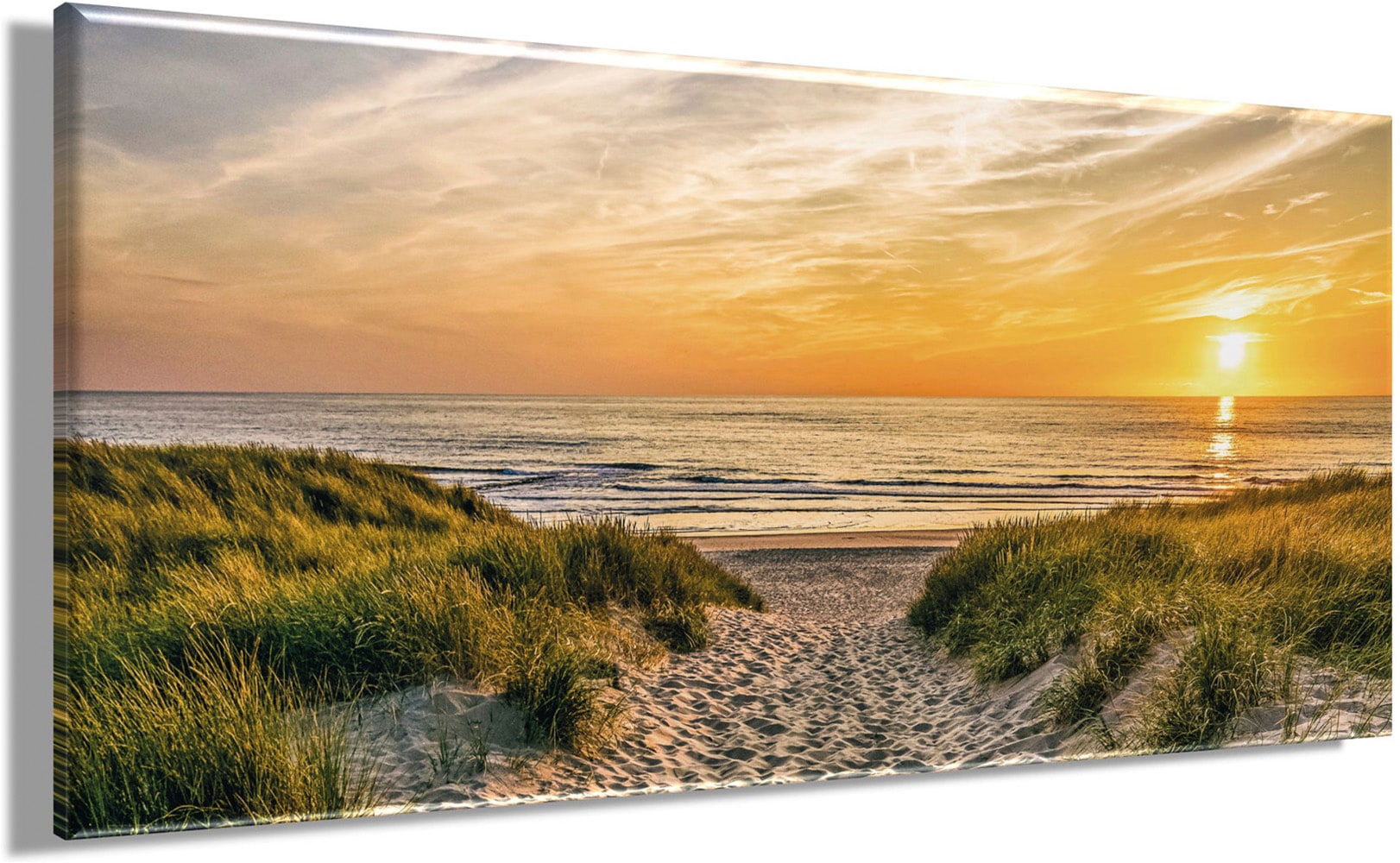 Bönninghoff Tableau sur toile »Wandbild WEG ZUM STRAND 33x70 cm – Leinwandbild Keilrahmen Deko modern« Coucher de soleil | Plage 1 cuis tlg. tendu sur châssis