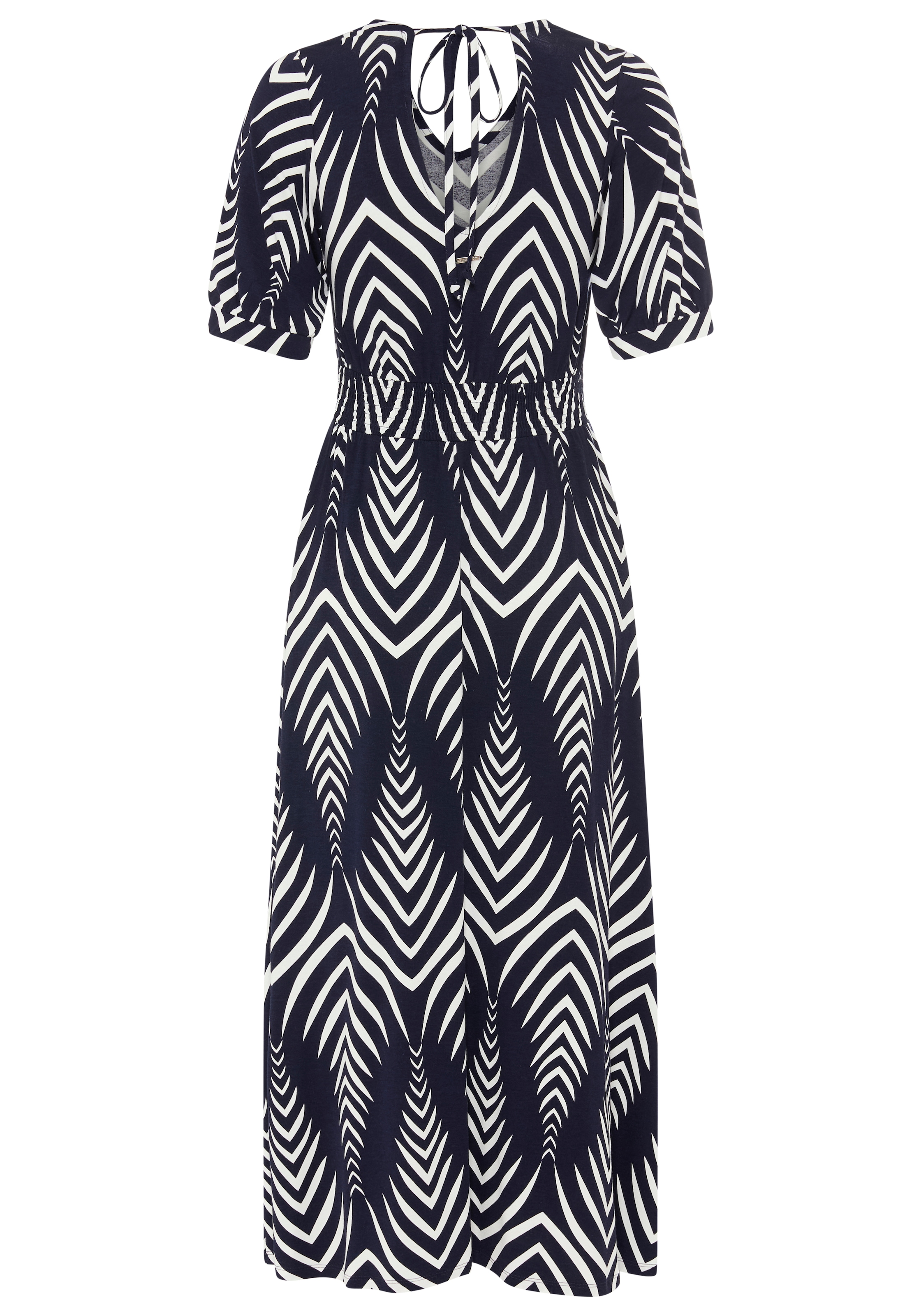 Laura Scott Robe midi mit Ikat-Muster und Smok-Einsatz