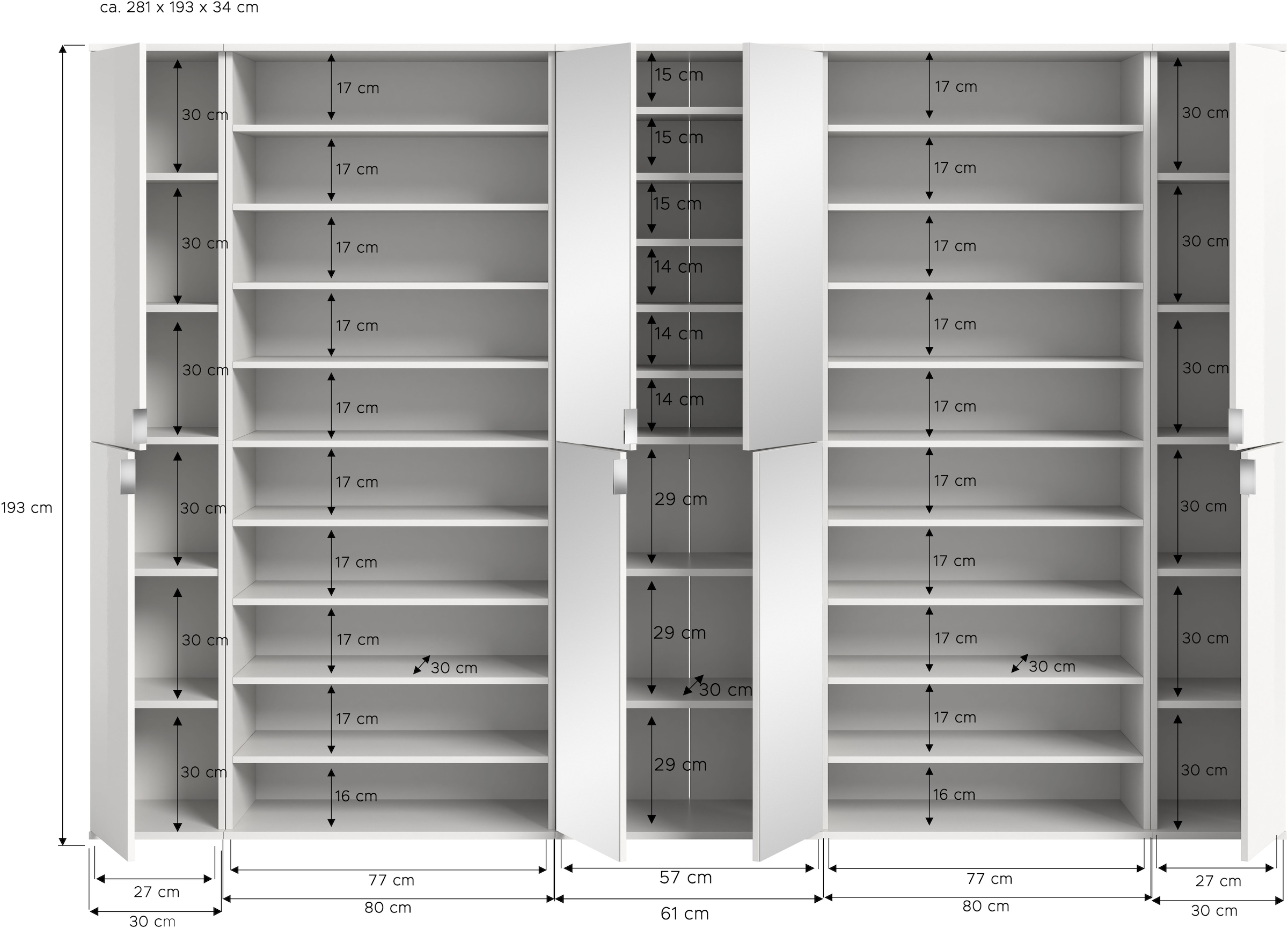 INOSIGN Garderoben-Set »Trondheim, Garderobenset 5-tlg. Breite 262 cm,« 5 Stk. tlg.