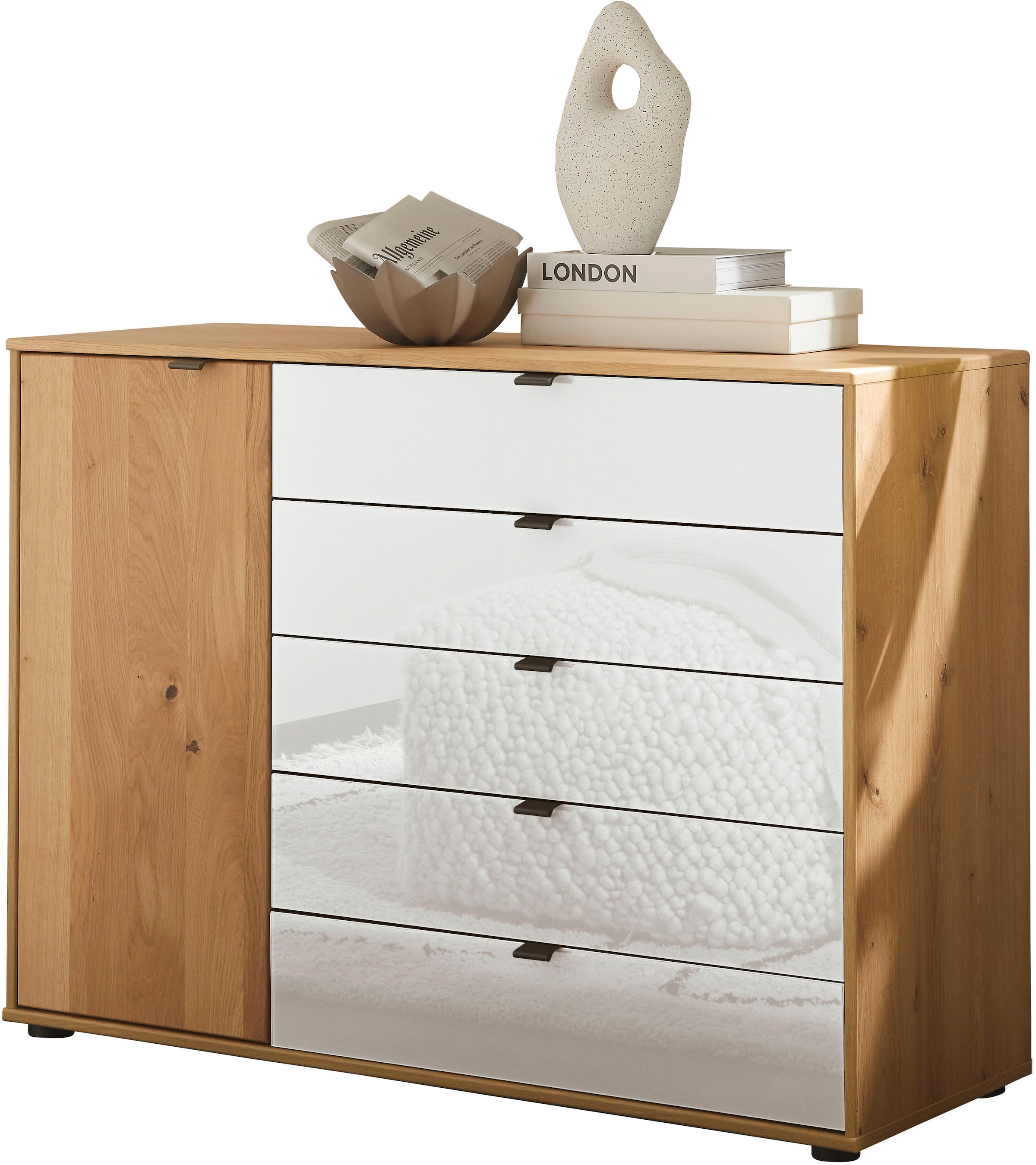 WIEMANN Kombikommode »Cardiff Sideboard, Wäscheschrank, teilmassiv Bianco-Eiche, Schubladen« Kommode 120x86x43 cm, braun, mit Dämpfung, MADE IN GERMANY,  verschiedenen Ausführungen, inklusive Einlegeboden
