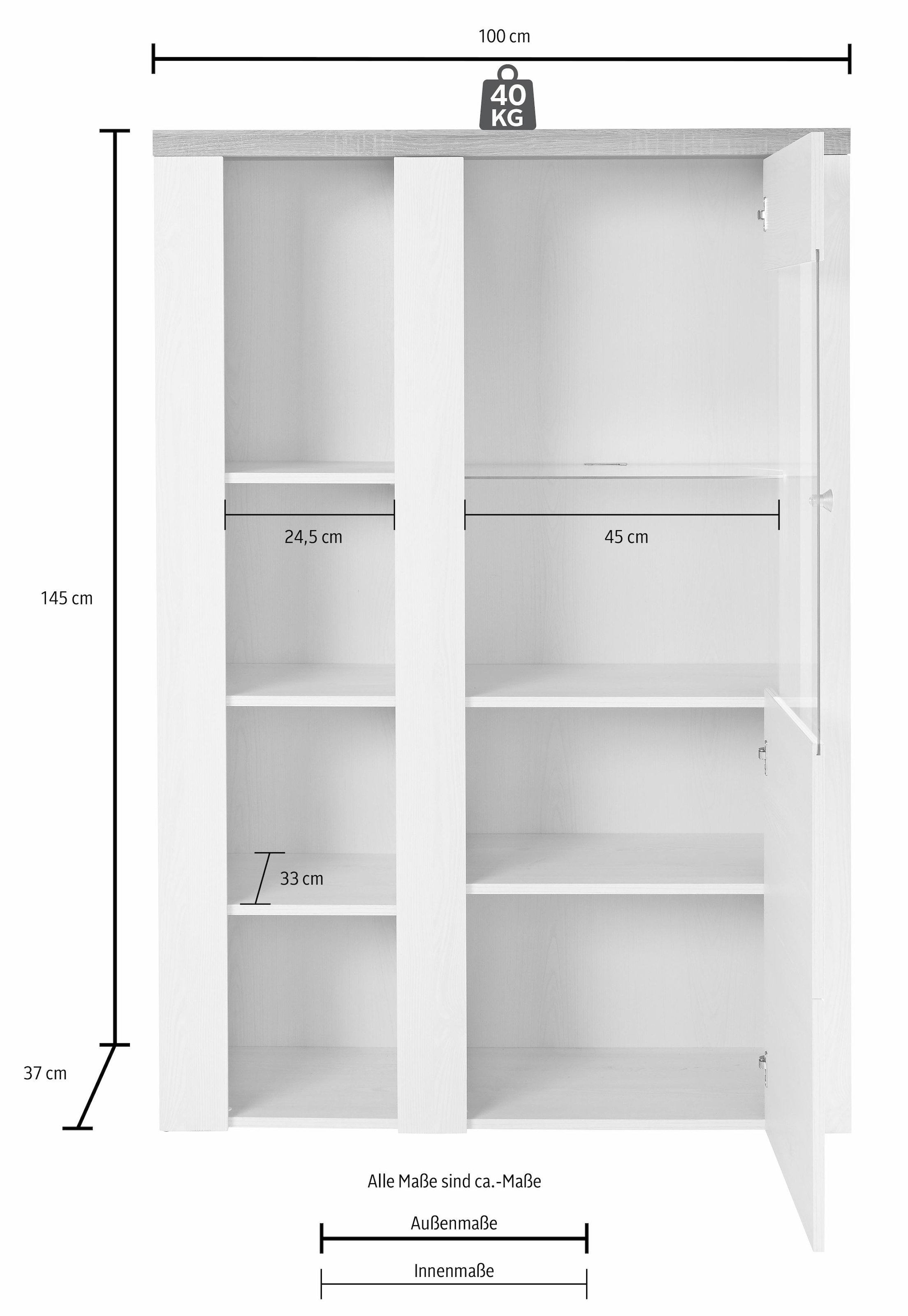 GOODproduct Vitrine »Larona, zeitlose Glasvitirne, Hochschrank Höhe 145 cm« Stauraumvitrine mit dekorativer Rahmenoptik,