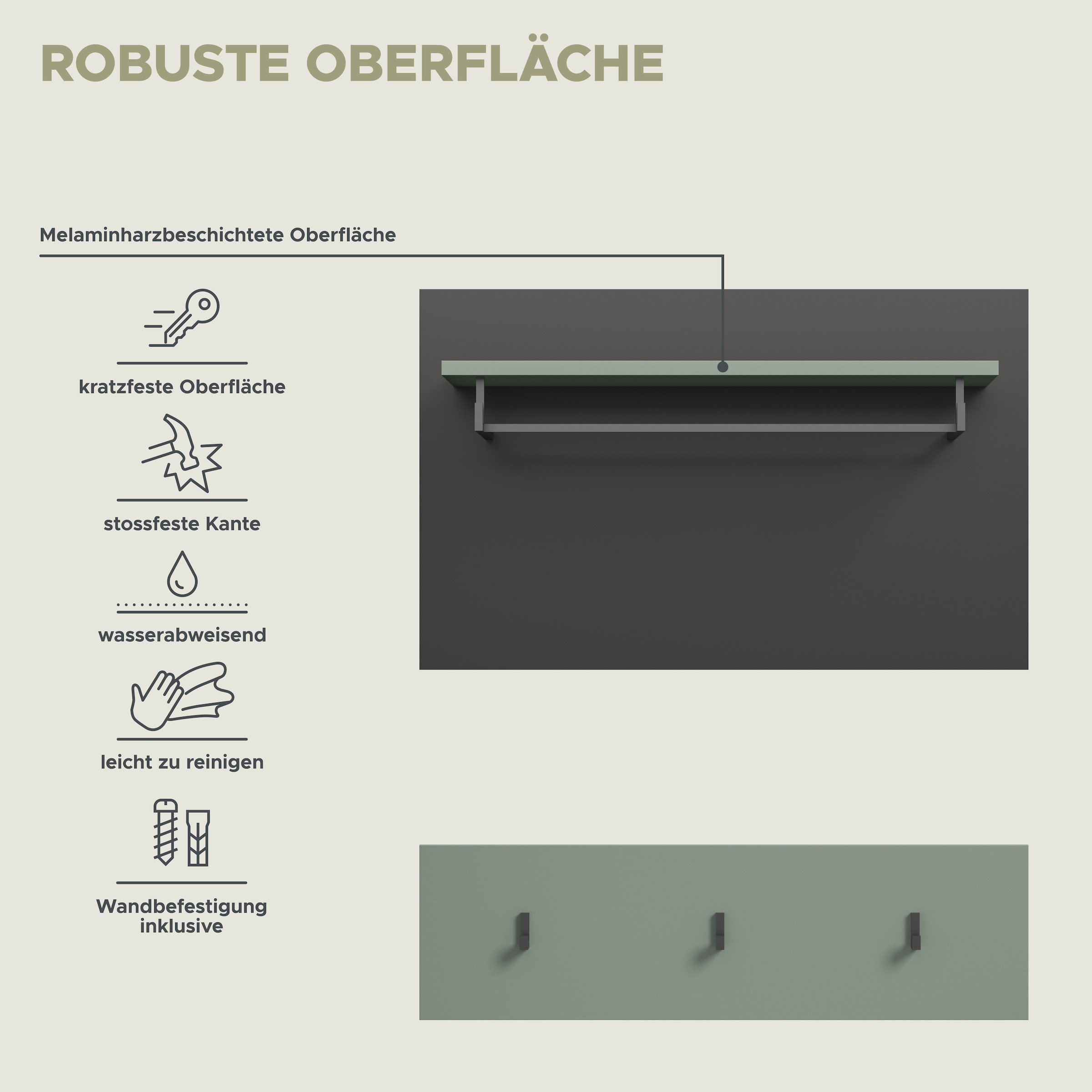 Home affaire Panneau de vestiaire »REHAT, TOPSELLER!, 2-teilig, bestehend aus: Paneel & Hakenleiste« in verschiedenen Farben erhältlich, 1 cuis tlg. Paneel, Hakenleiste, Wandboard, Garderobe, Garderobenleiste