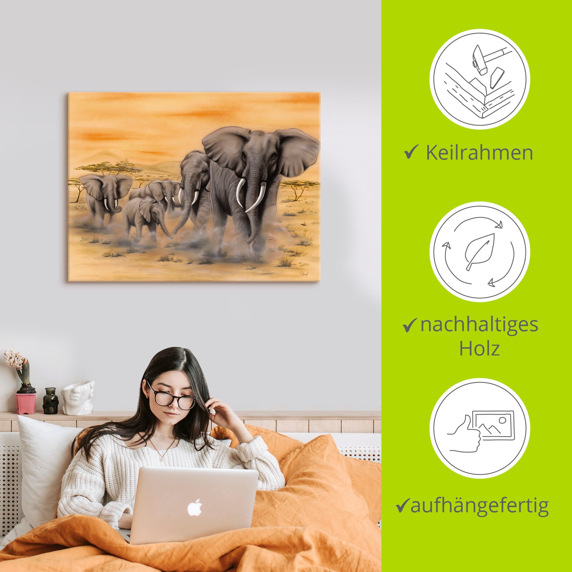 Artland Leinwandbild »Steppenelefanten« Elefanten Bilder 1 Stk. tlg. auf Holzrahmen gespannt
