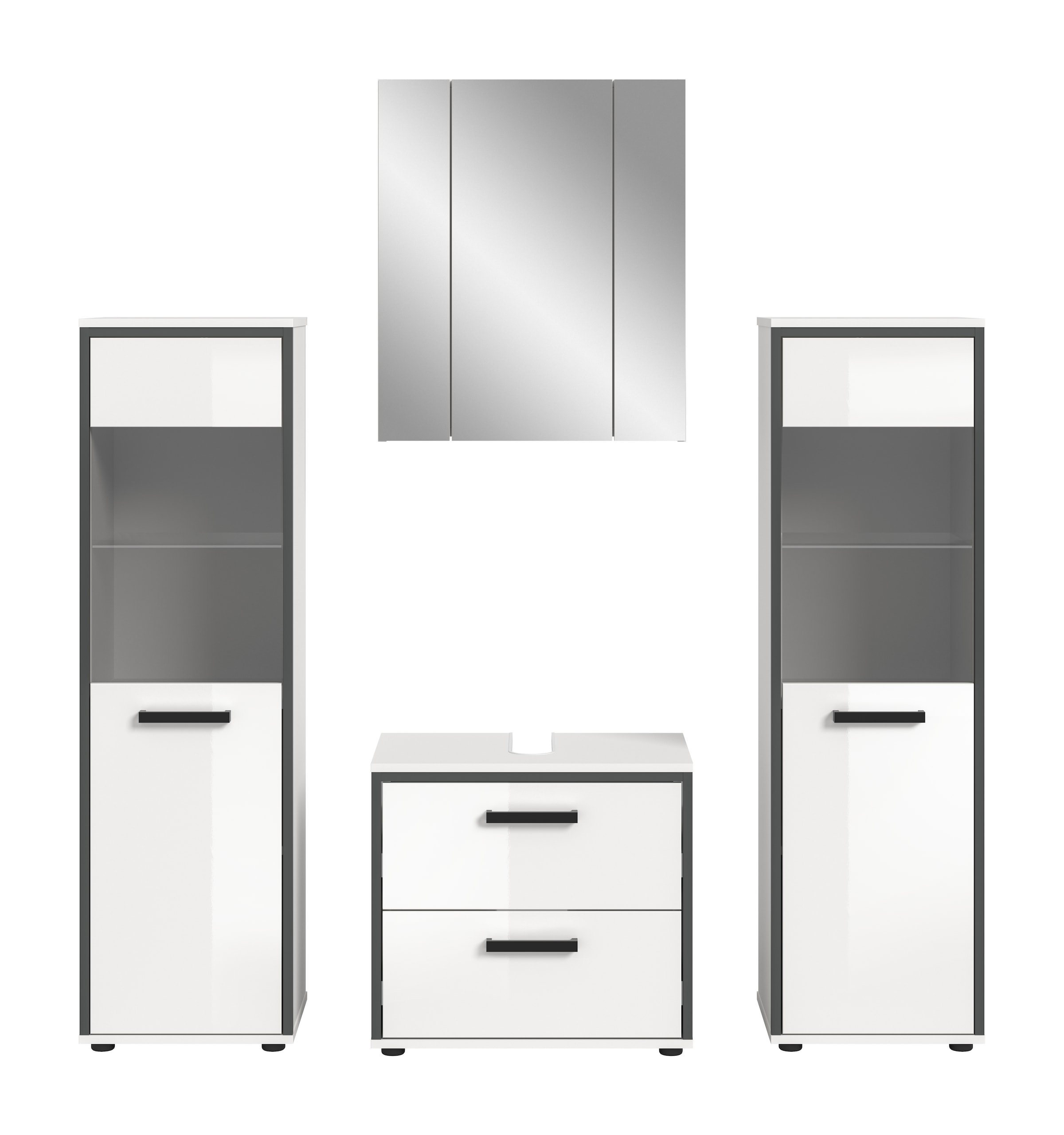 welltime Ensemble de meubles de salle de bain »KAJO, 4-tlg. Badkombination, weiss hochglanz« Set, Set, best. aus:2 Midischränken, 1 WBU, 1 Spiegelschrank, 4 cuis tlg.