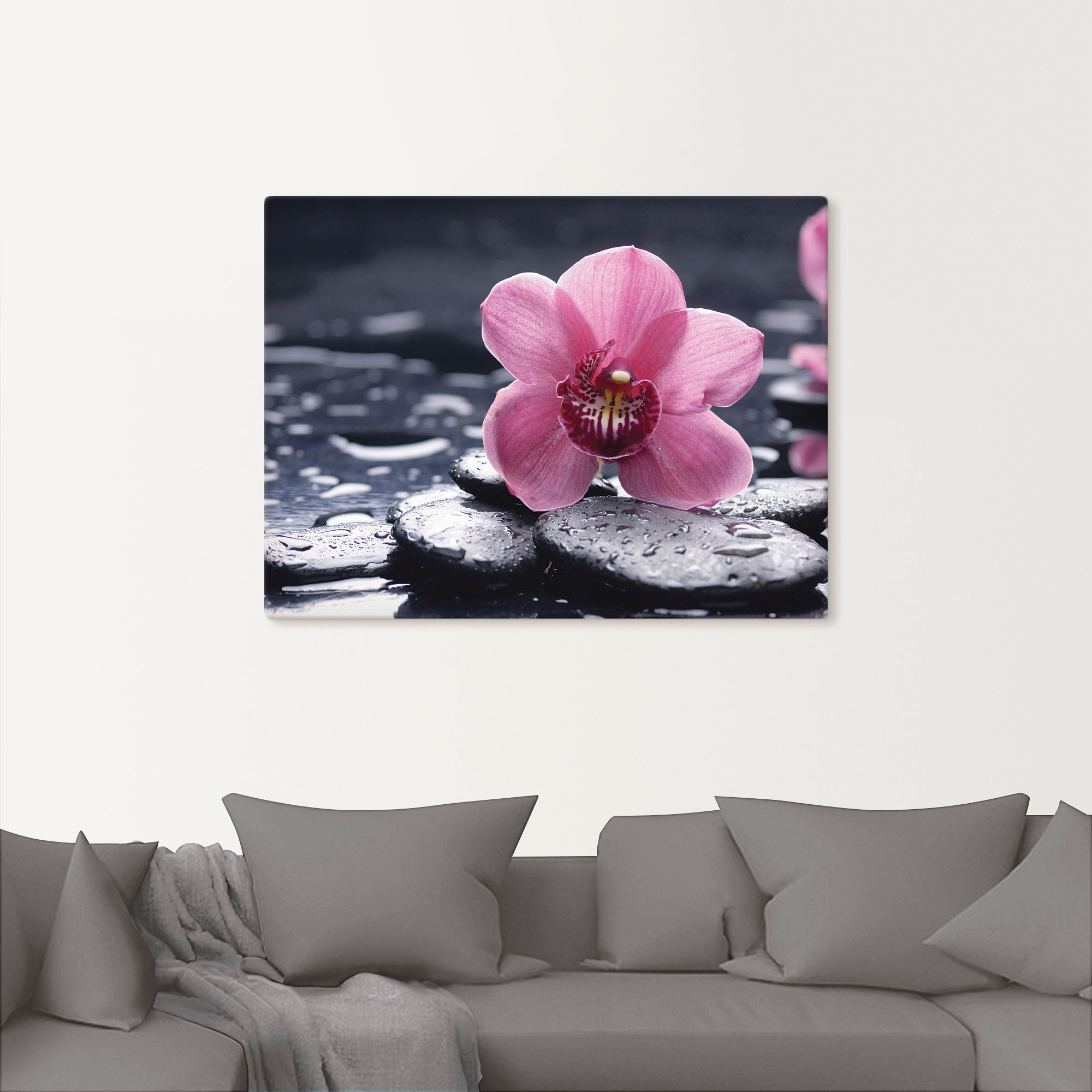 Artland Tableau sur toile »Stillleben mit Kiesel und einer Orchidee« 1 cuis tlg. als Alubild, Outdoorbild, Leinwandbild, Poster, Wandaufkleber