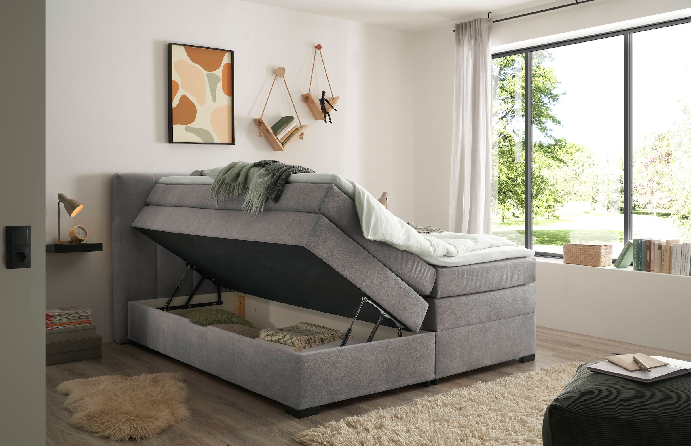ED EXCITING DESIGN Boxspringbett »Pescara in der Breite 180cm, inkl. Bettkasten, Liegehöhe: 67cm« inkl. Tonnentaschen-Federkernmatratze & Komfortschaum-Topper