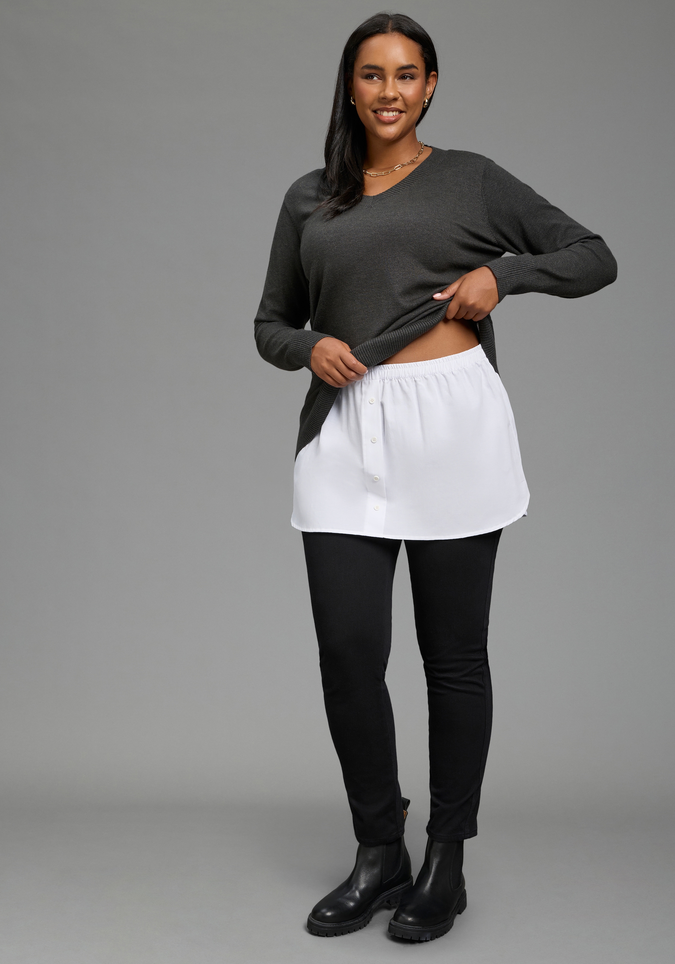 Laura Scott CURVE Longbluse »Blusenverlängerung Grosse Grössen« Packung, 2er-Pack,  femininer Stil, aus Baumwolle und Polyester, po-bedeckende Länge