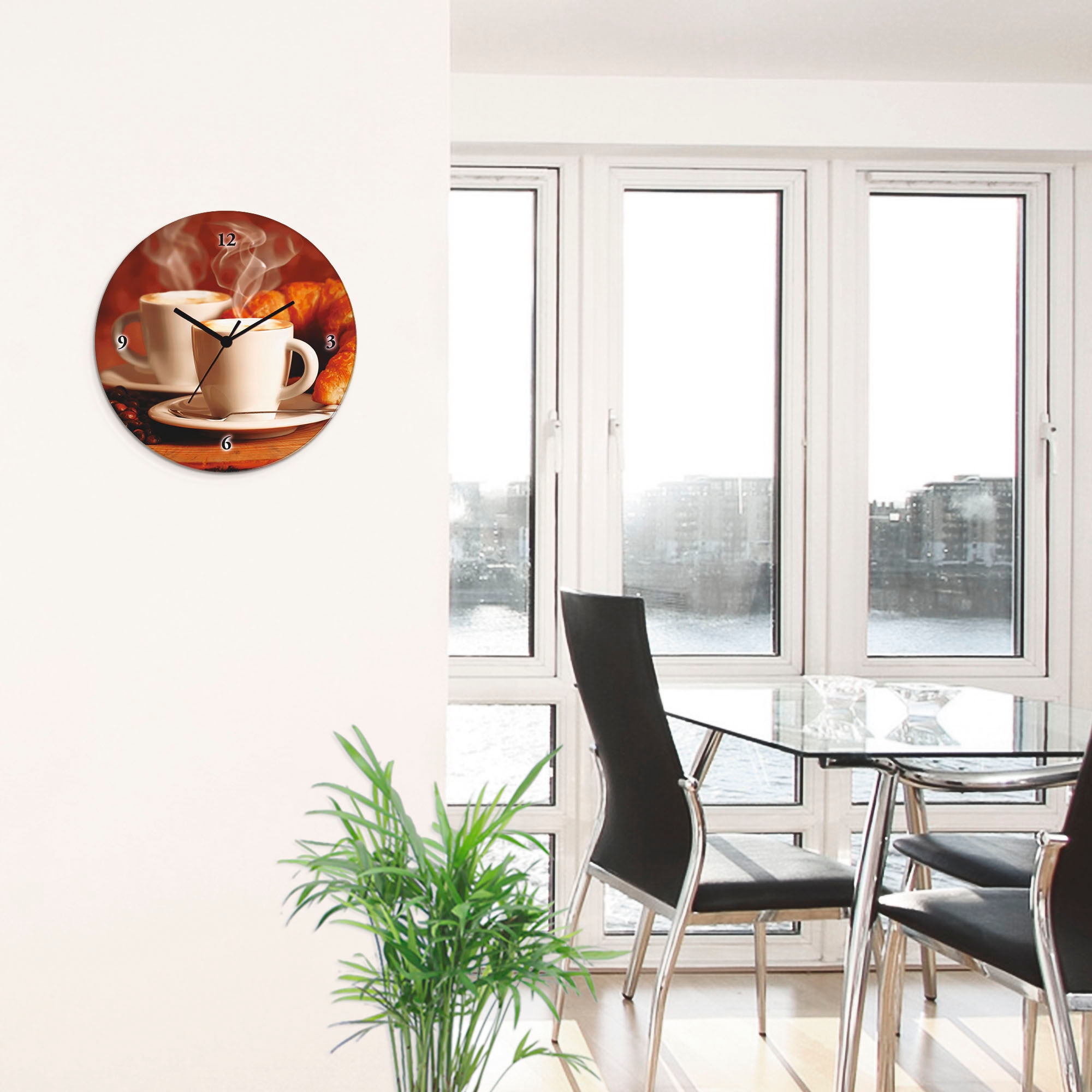 Artland Wanduhr »Dampfender Cappuccino und Croissant« wahlweise mit Quarz- oder Funkuhrwerk, lautlos ohne Tickgeräusche
