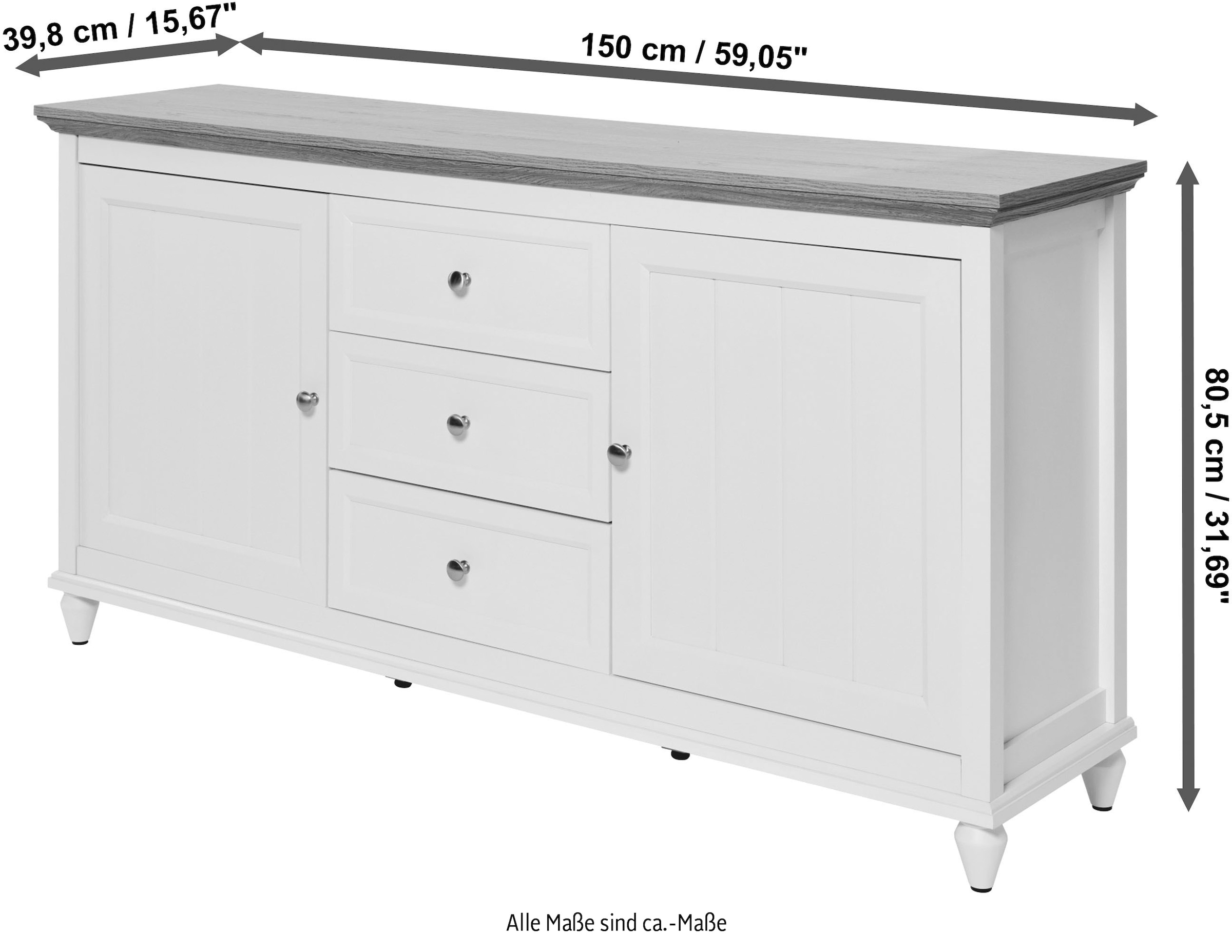 Jahnke Buffet »COTTAGE SB 150« 1 cuis tlg. Buffet, style campagne, 2 portes et 3 tiroirs, largeur env. 150 cm