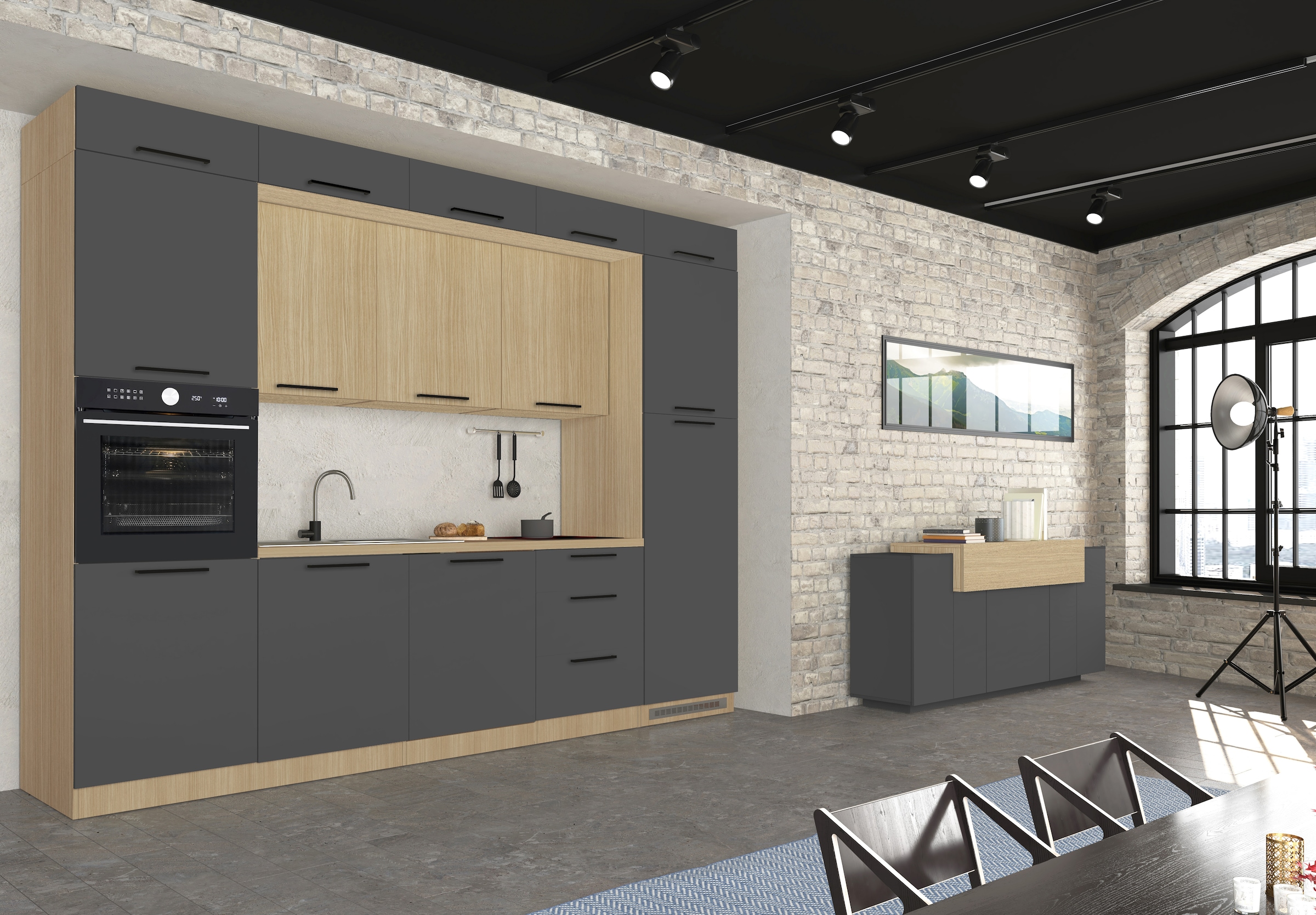 KOCHSTATION Armoire d'encastrement pour four »Luna, Backofenschrank, Backofen-Hochschrank, Made in Italy« B/T/H: 60×60×214,5 cm, Oberplatte mit 25 mm Stärke