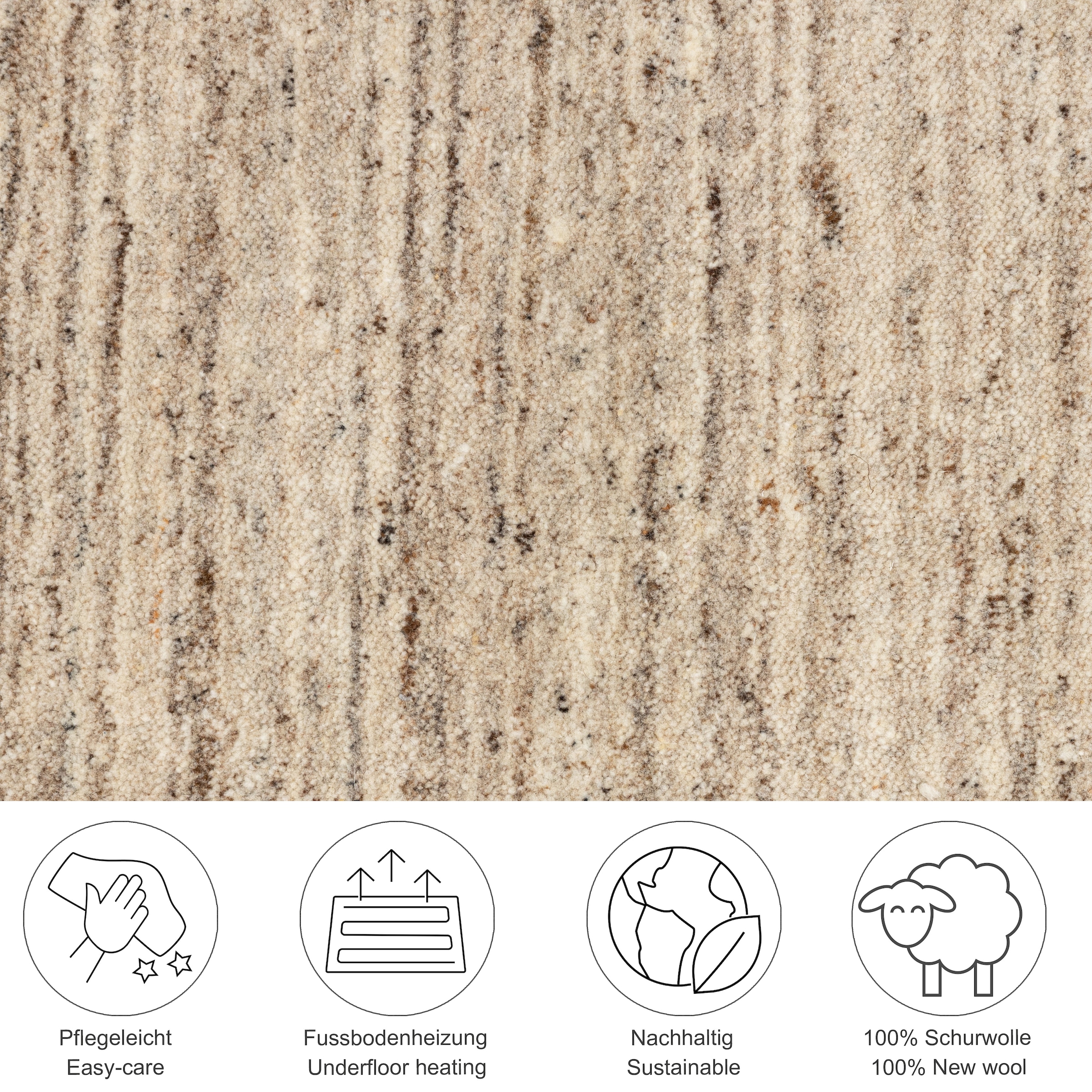 THEKO Tapis en laine »Pure UNI« Rond 14 mm Höhe Handwebteppich, meliert, reine Wolle, handgewebt