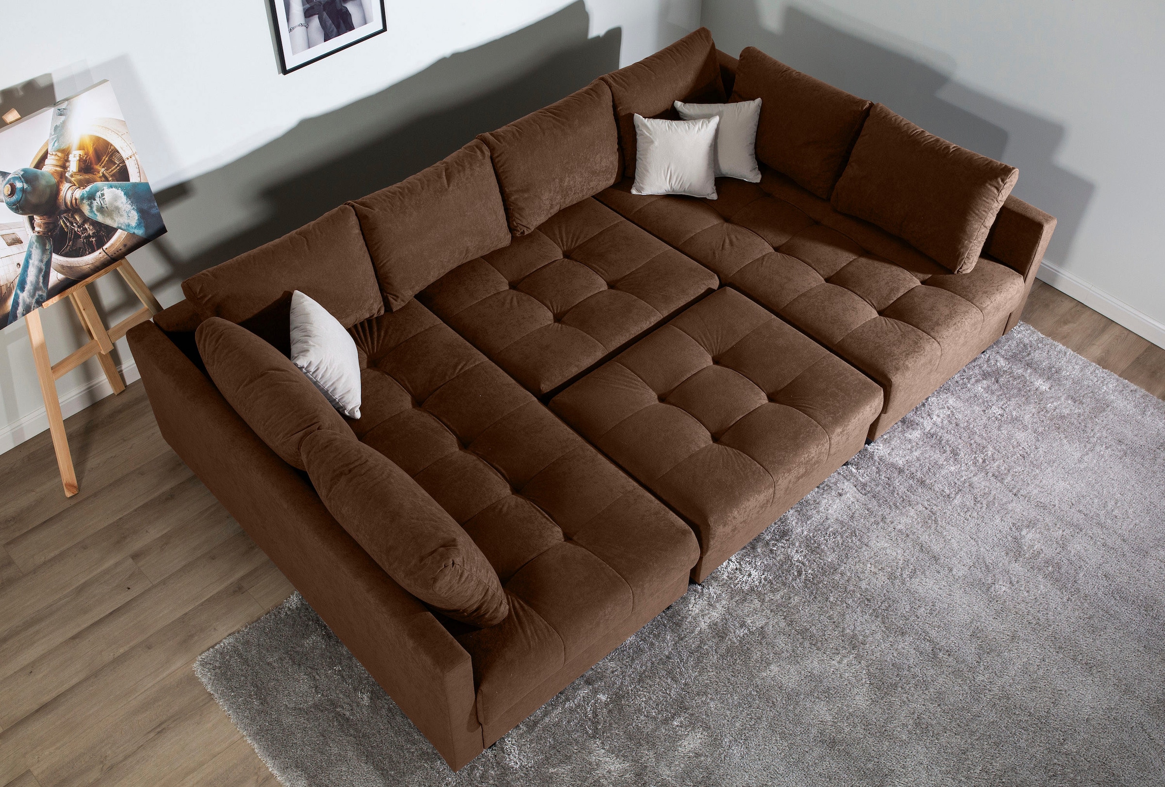 COLLECTION AB Wohnlandschaft »Toni U-Form, B: 298 cm« mit Hocker & 3 Zierkissen, Federkern