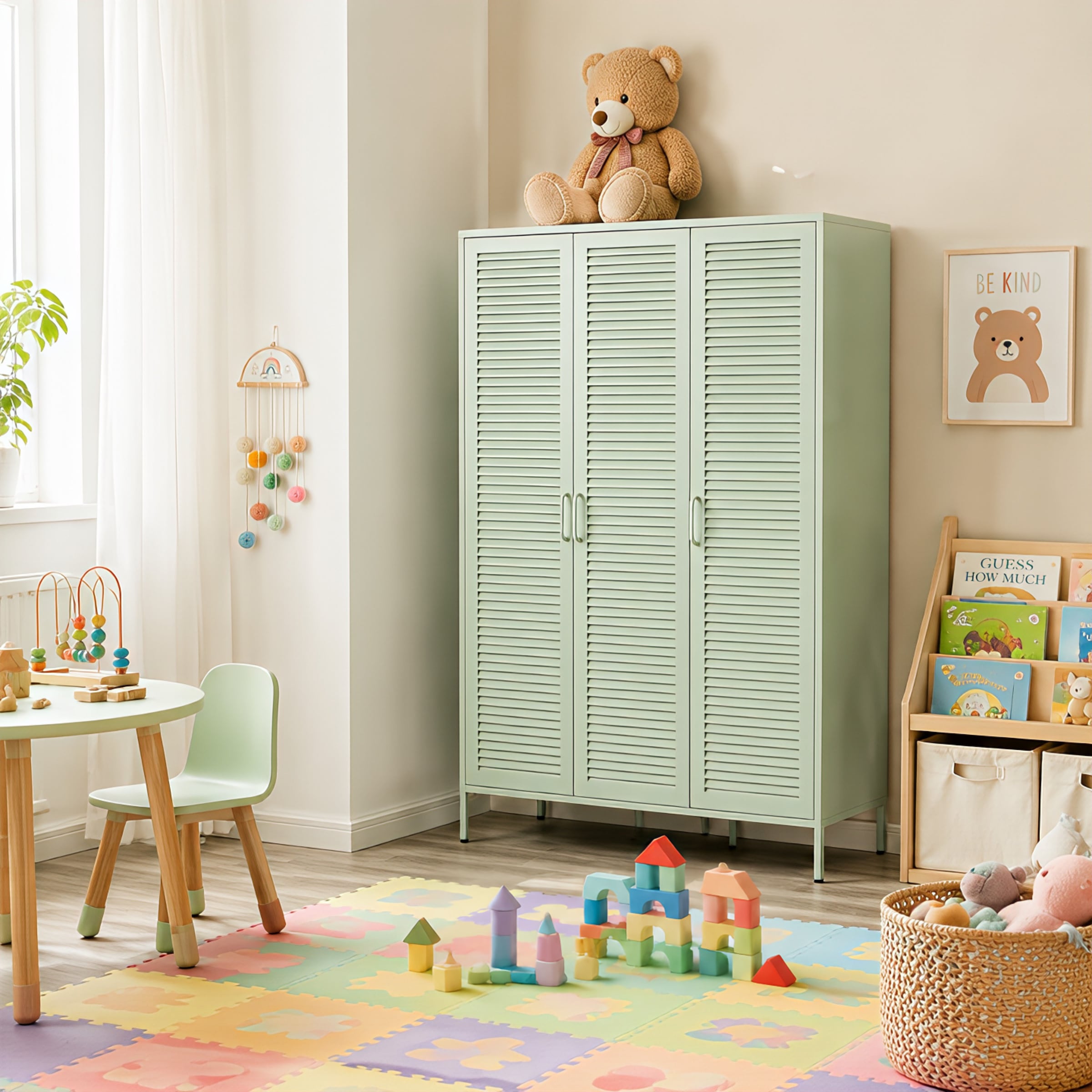 GOODproduct Kleiderschrank »GERRON Kleiderschrank Metallschrank Spind« Schlafzimmerschrank mit 3 Türen , grün salbei, Breite 120cm