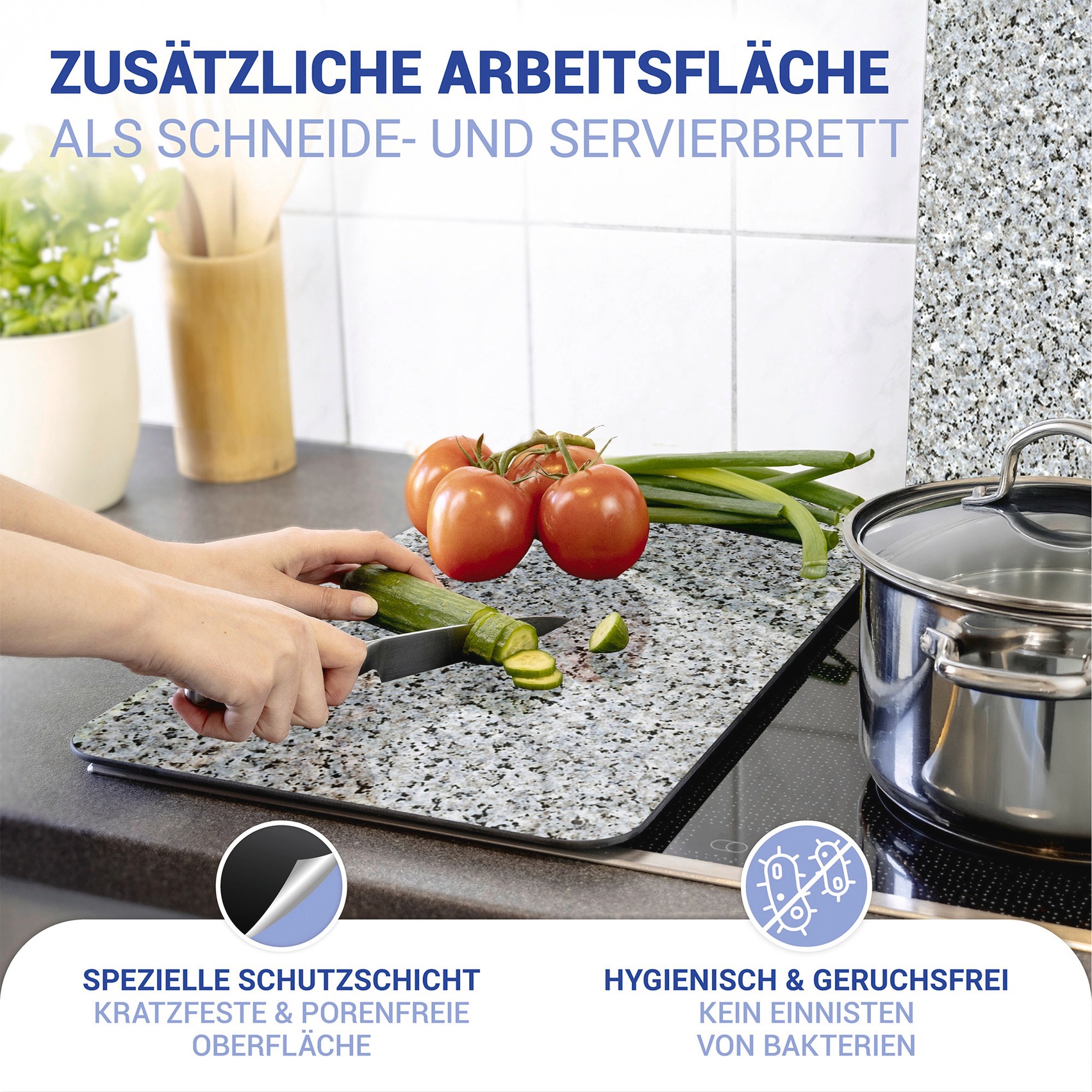 WENKO Herd-Abdeckplatte »Universal Modell Granit« Herdabdeckung für alle Herdarten, kratzfest, mit rutschfesten Füssen