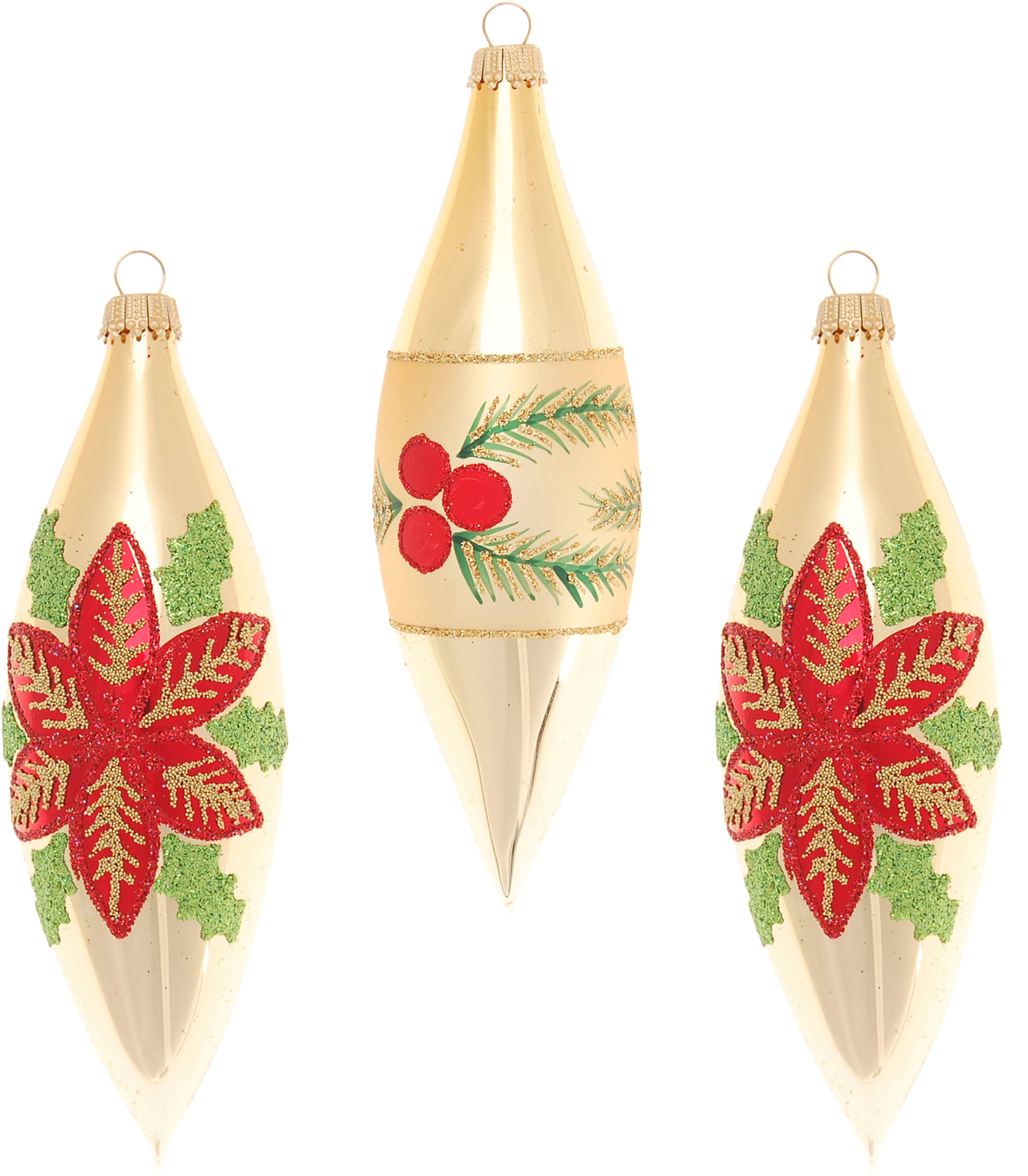 Krebs Glas Lauscha Christbaumschmuck »Weihnachtsstern & Beeren, in Olivenform« Weihnachtsdeko, Christbaumkugeln aus Glas, Weihnachtsbaumkugel