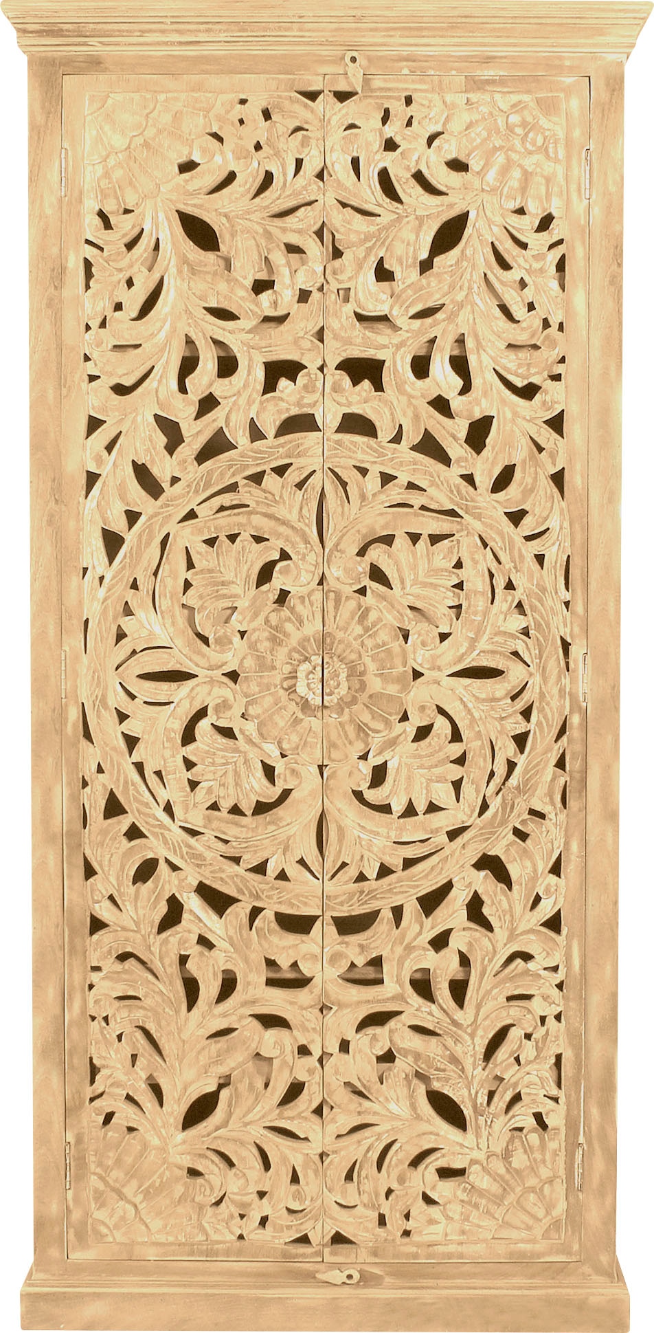 SIT Armoire vestiaire »Pollença aus Mangoholz mit 2 Türen und Schnitzereien« Sculptures orientales élaborées avec 3 étagères insérées