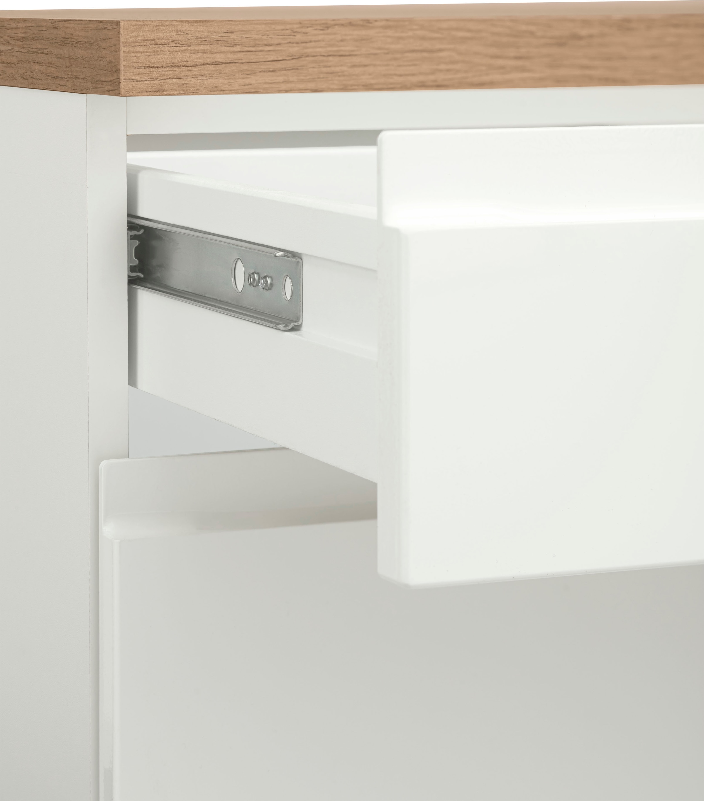 KOCHSTATION Kitchenette »KS-Virginia,neu in verbesserter Ausführung« plan de travail épaisseur 38 mm, rangement, fermeture douce,  largeur 220 cm, soft-close, avec appareils électroménagers en option