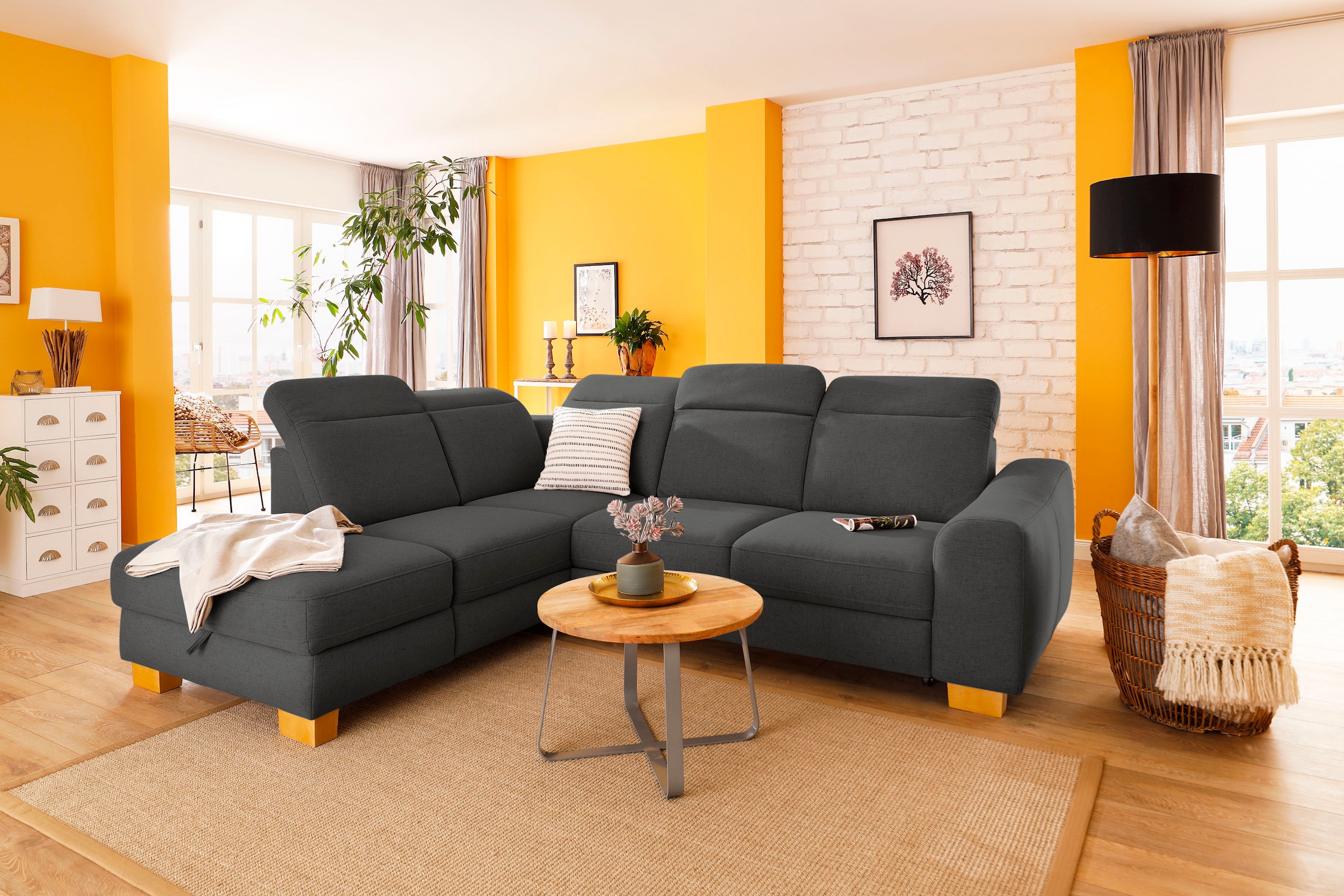 Home affaire Ecksofa »Dundee L-Form« wahlweise mit Kopfteilverstellung und zusätzlich mit Bettfunktion