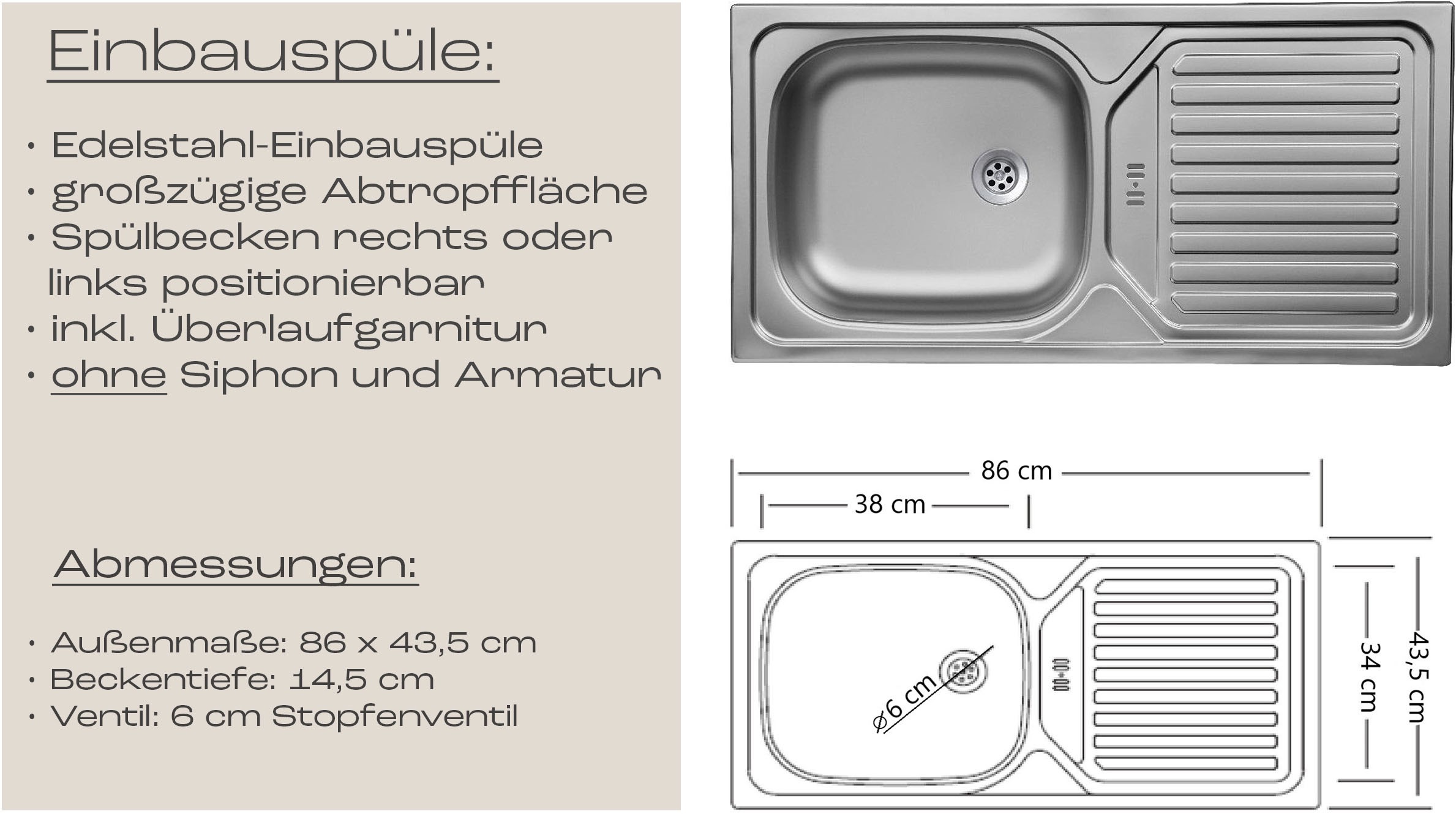 KOCHSTATION Kitchenette »KS-Virginia,neu in verbesserter Ausführung« plan de travail épaisseur 38 mm, rangement, fermeture douce,  largeur 300 cm, fermeture douce, avec appareils électriques en option