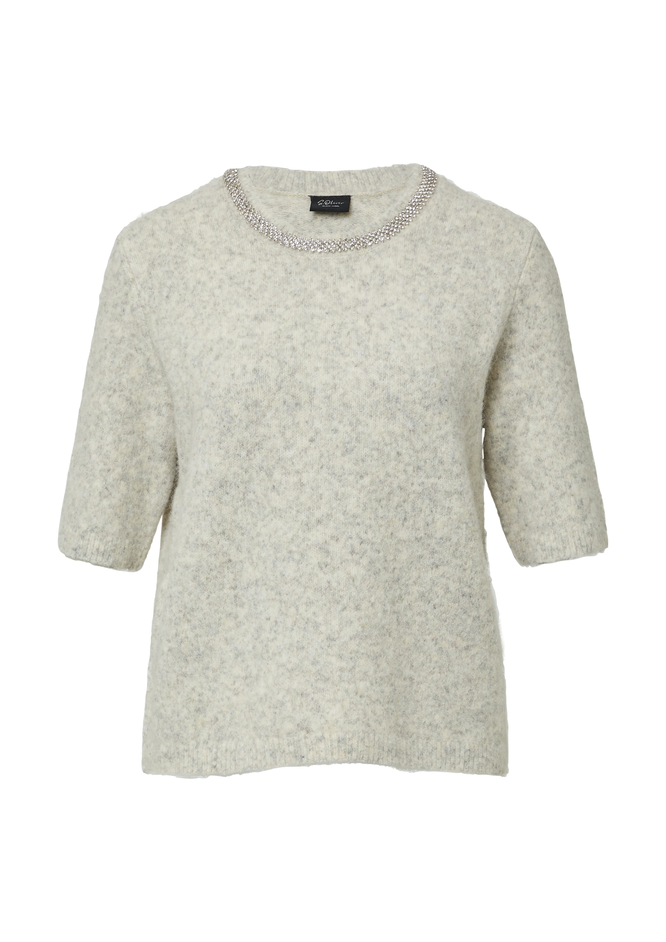s.Oliver BLACK LABEL Pull en tricot halbarm, mit Glitzersteinen besetzter Rundhals
