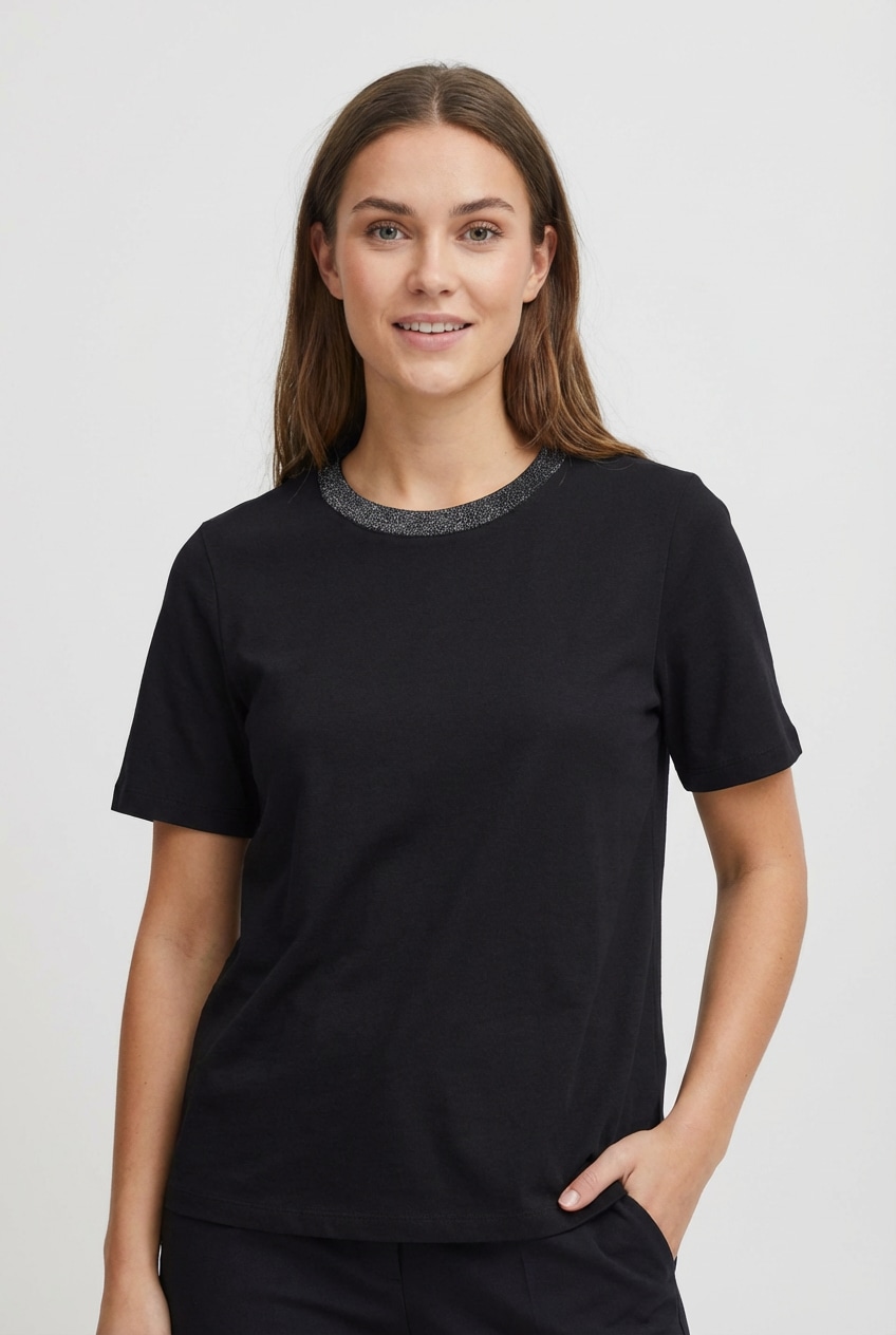 pieces T-shirt à manches courtes »PCRIA SS LUREX NECK TEE JRS NOOS BC« mit Glitzerdetail