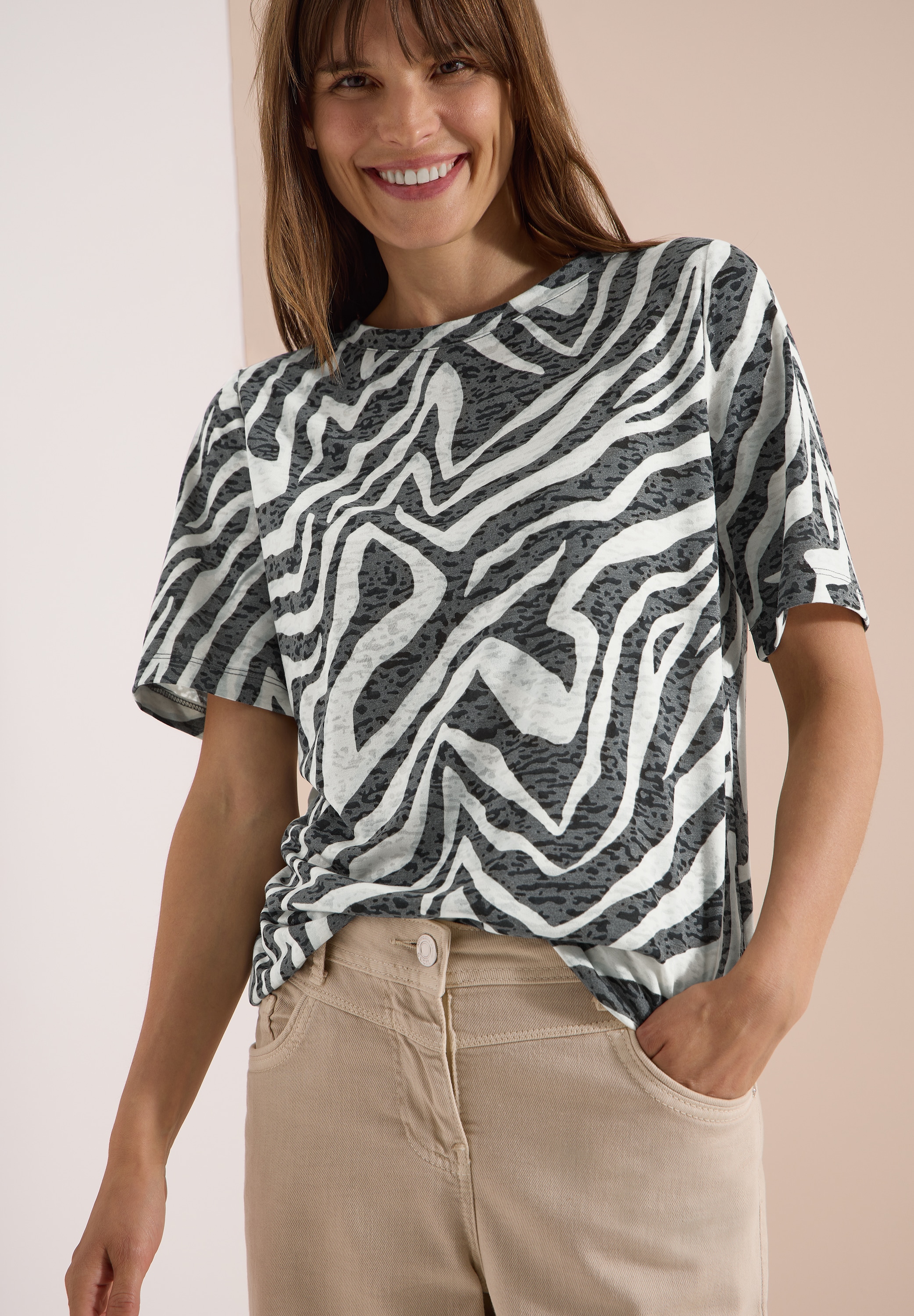 Cecil T-shirt imprimé Ausbrenner-Optik, elastischer Saum, Viskosemix