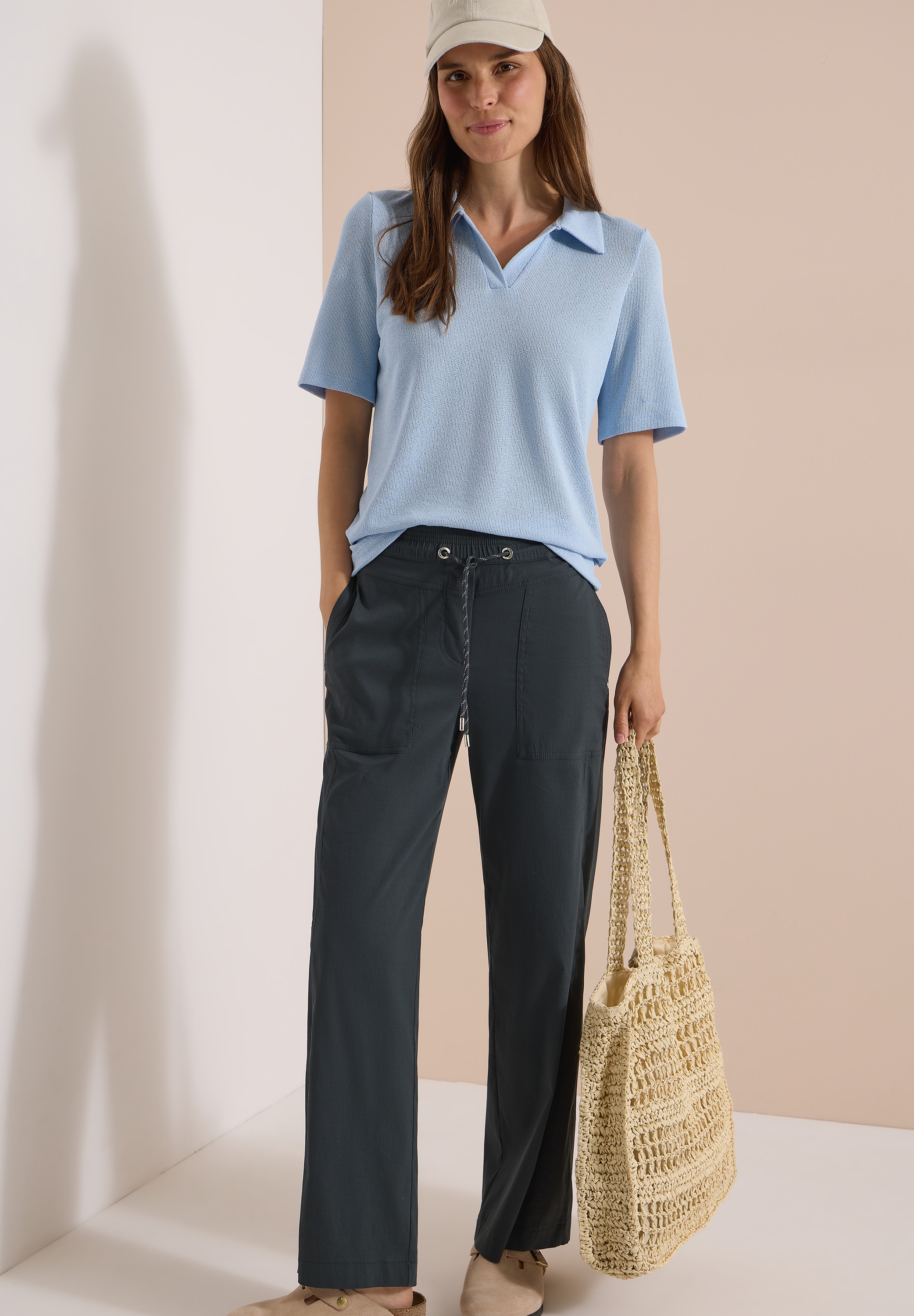 Cecil Pantalon en tissu  Elastikbund, feines Streifemuster, Loose Fit