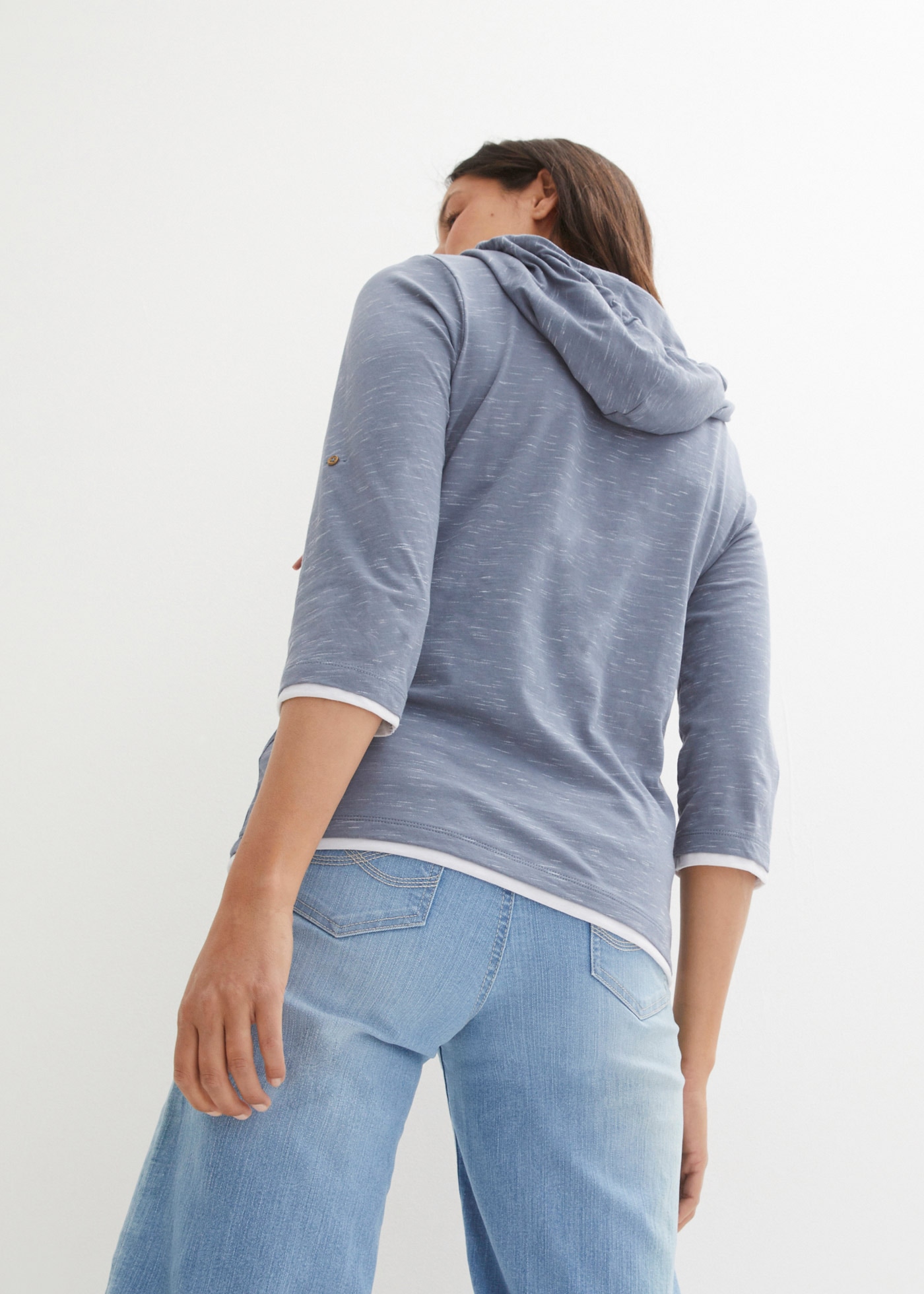 bonprix T-shirt »Shirt mit Kapuze« 2 cuis mit Kapuze im 2-1-Lock, in melierter Optik