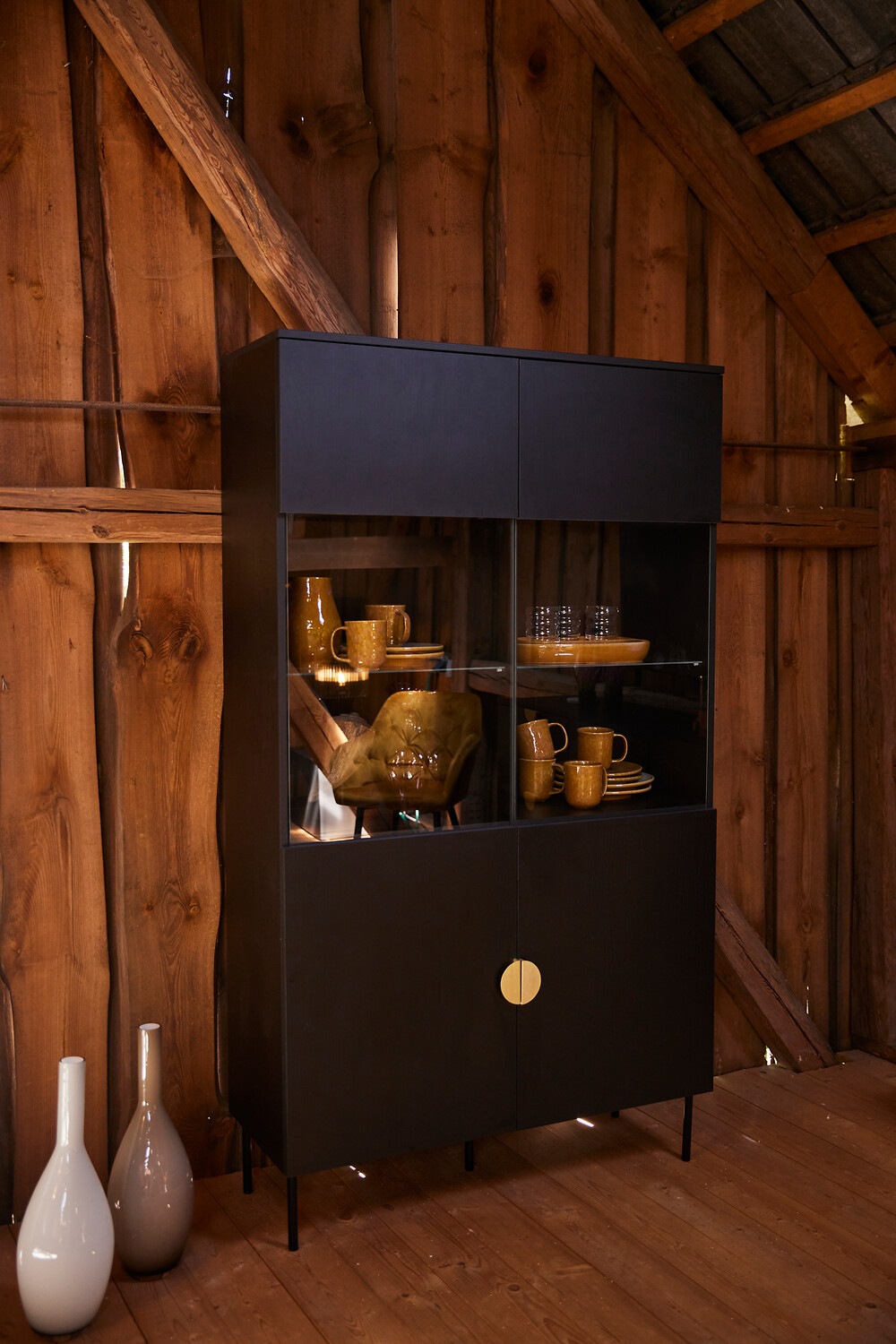 Home affaire Vitrines »BELLOT Vitrineschrank mit 2 Türen, verglast, mit viel Stauraum« vitrine/présentoir en verre, armoire haute mate, dimensions L/P/H : 106/40/187 cm